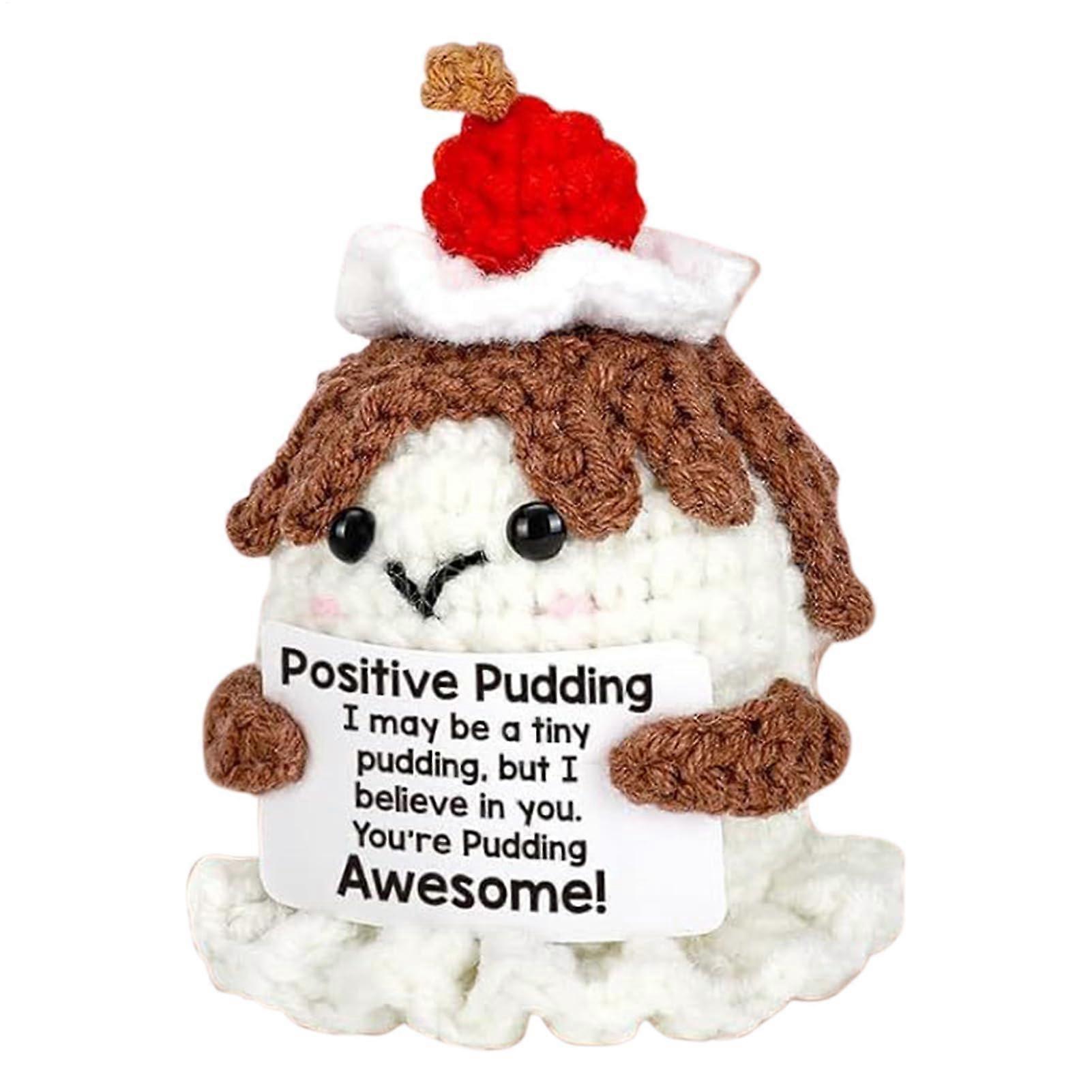 Ganchillo Positivos Emotional Support Doll | Soft Crochet Pudding Toy with Motivational Messages for Nurses, Teachers, and Graduates