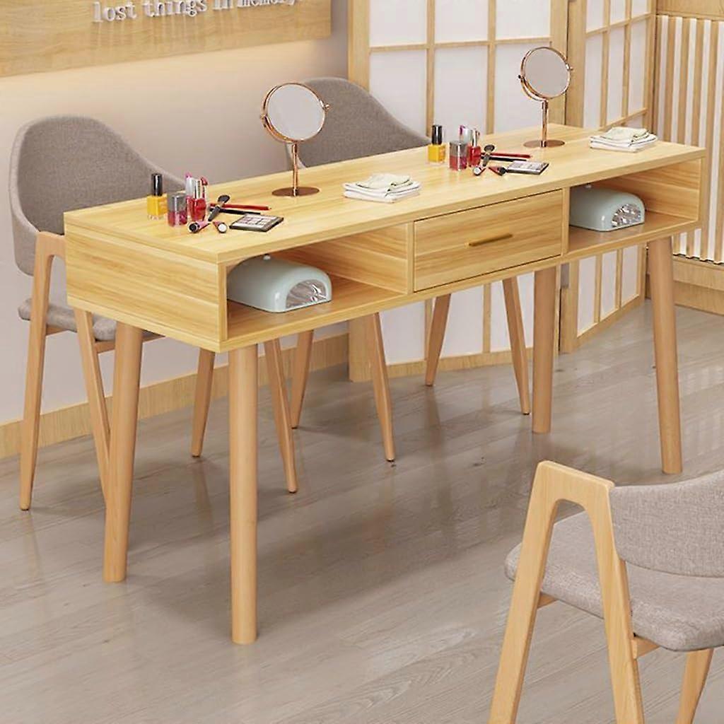 Professional nail art table with drawer, marble imitation, solid wood legs (120x40x78cm)