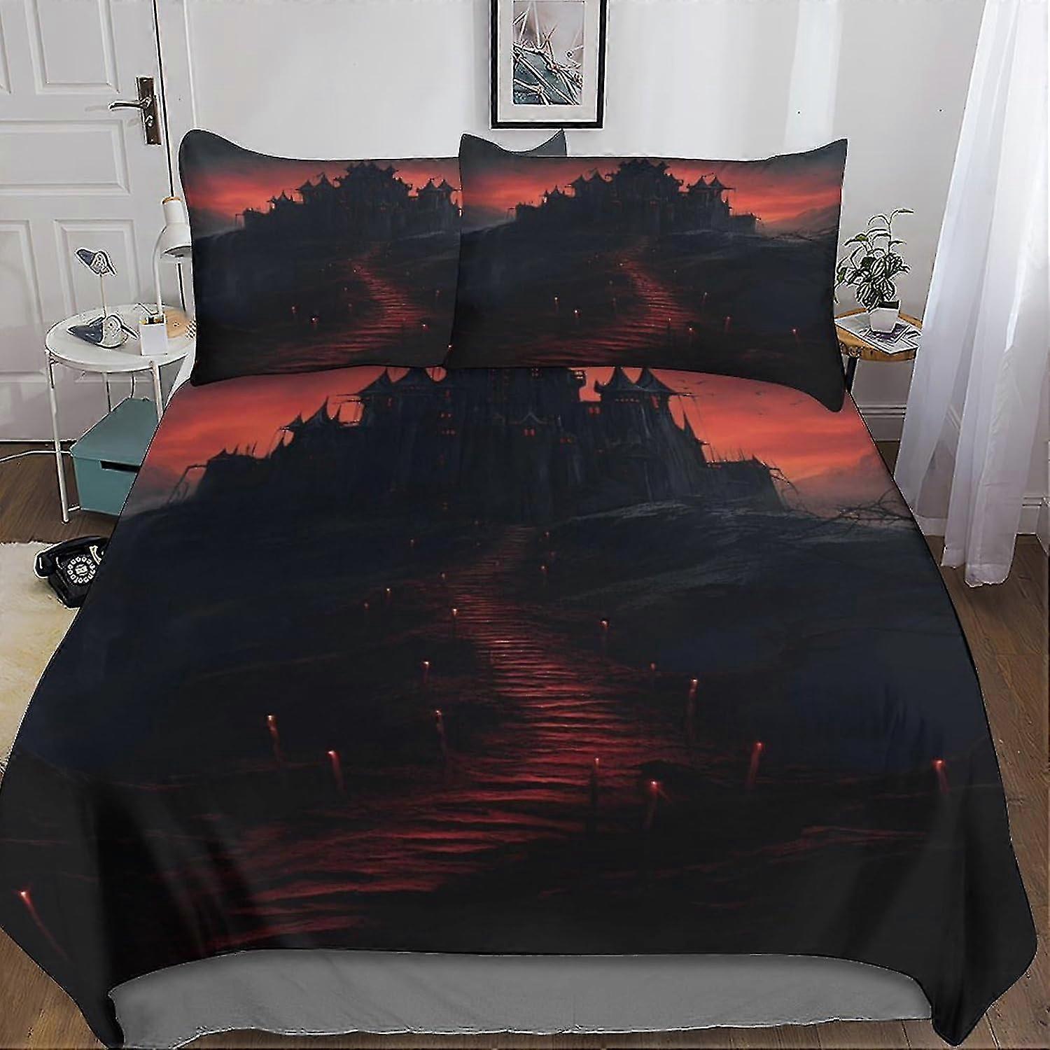 Spooky Architecture 3D Print Bedding Sets, with Pillow Cases, Soft Microfiber Duvet Cover Set, 3 Pieces with Zipper