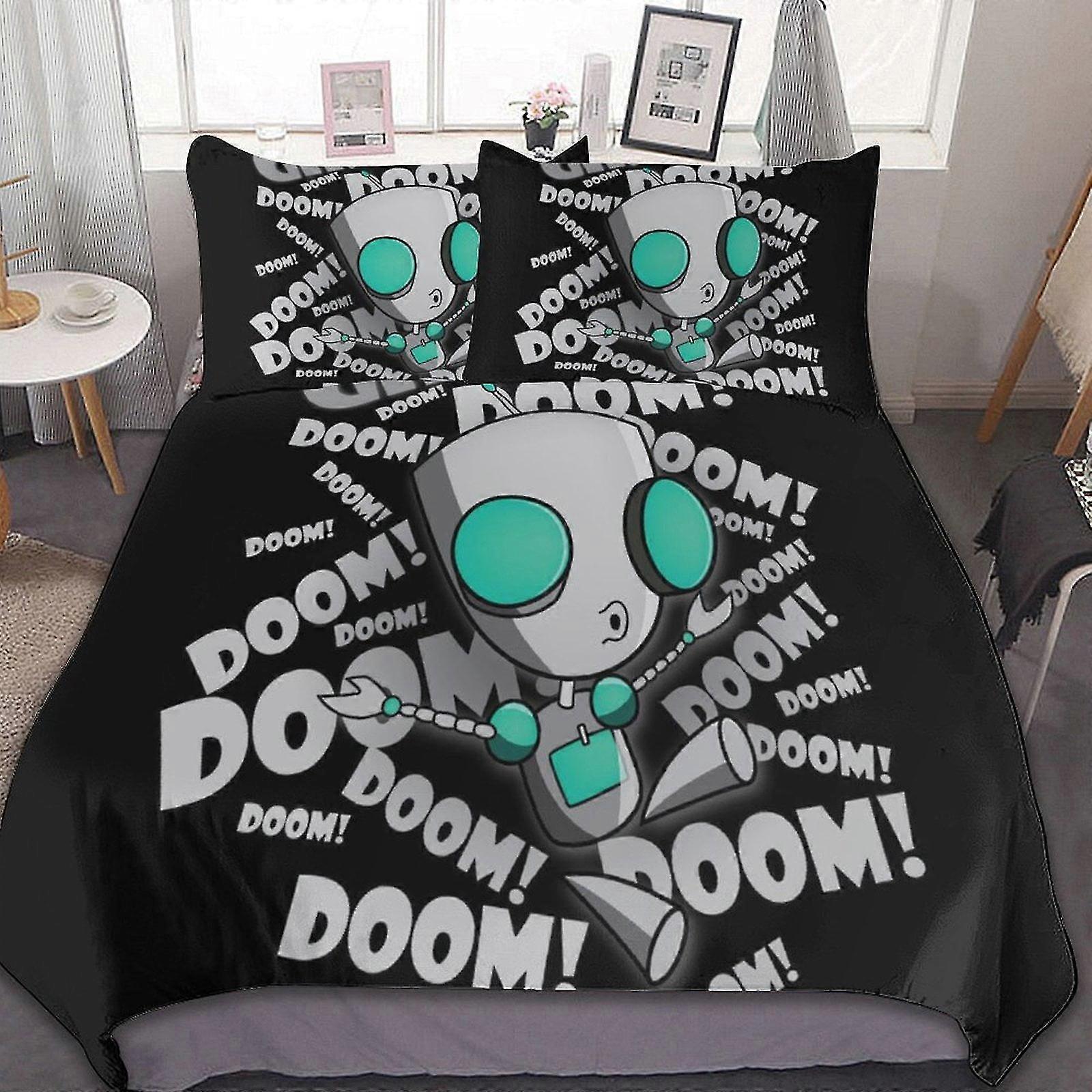 Comfortable 3 Pieces Bedding Set for Invader Zim Fans with 1 Duvet Cover and 2 Pillowcases