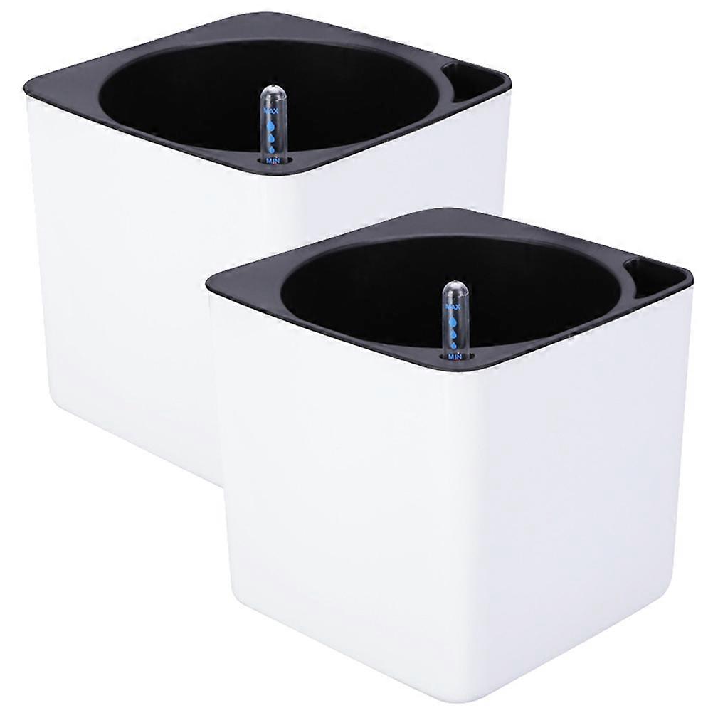 Lazy Flower Pots Double Layer Design Plastic Pots with Water Storage for Plant Enthusiasts Wall Decoration White 12cm Potted Diameter 2Pcs