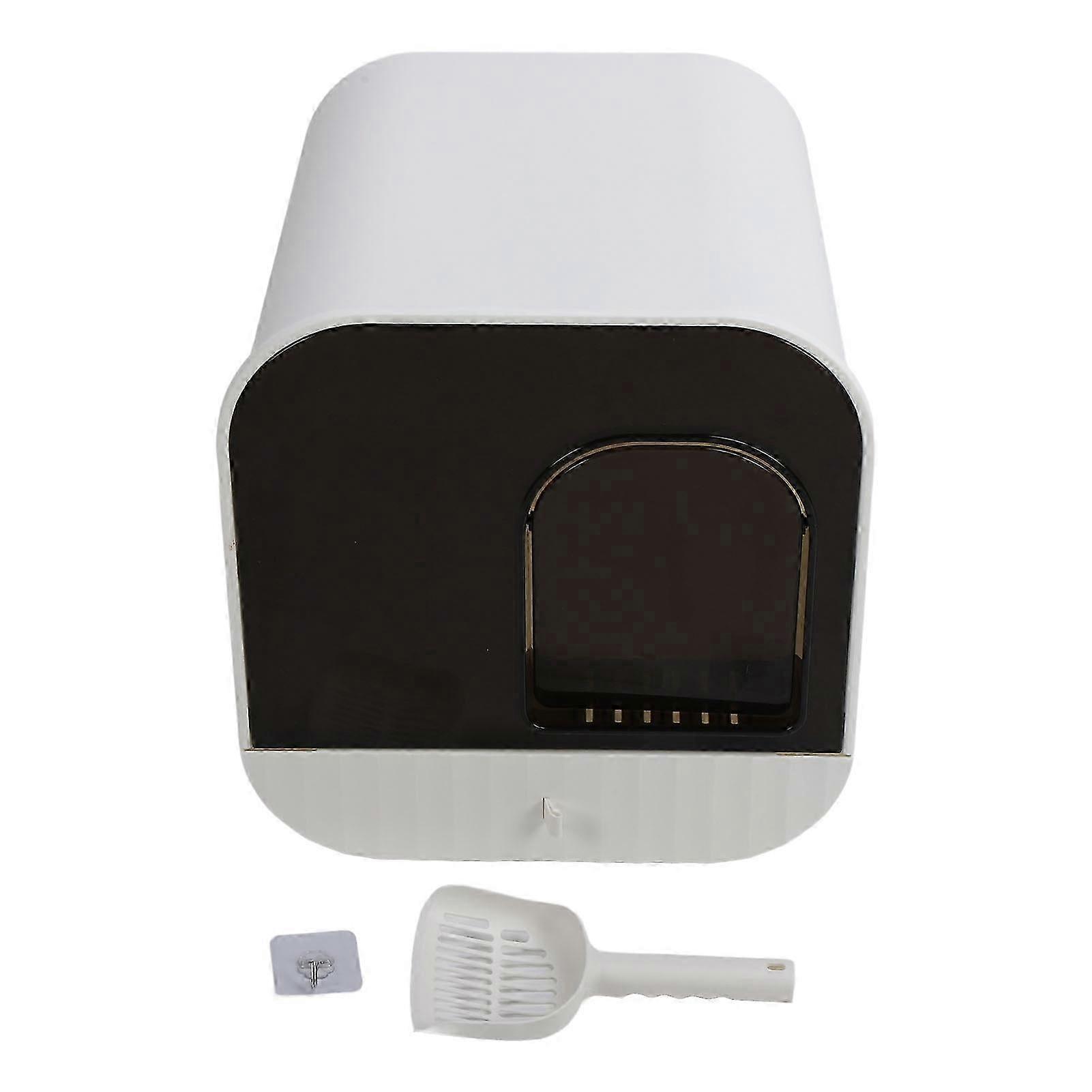Enclosed Cat Litter Box Odor Control Large Hooded Kitten Litter Tray Drawer Type Cat Toilet With Litter Scoop White