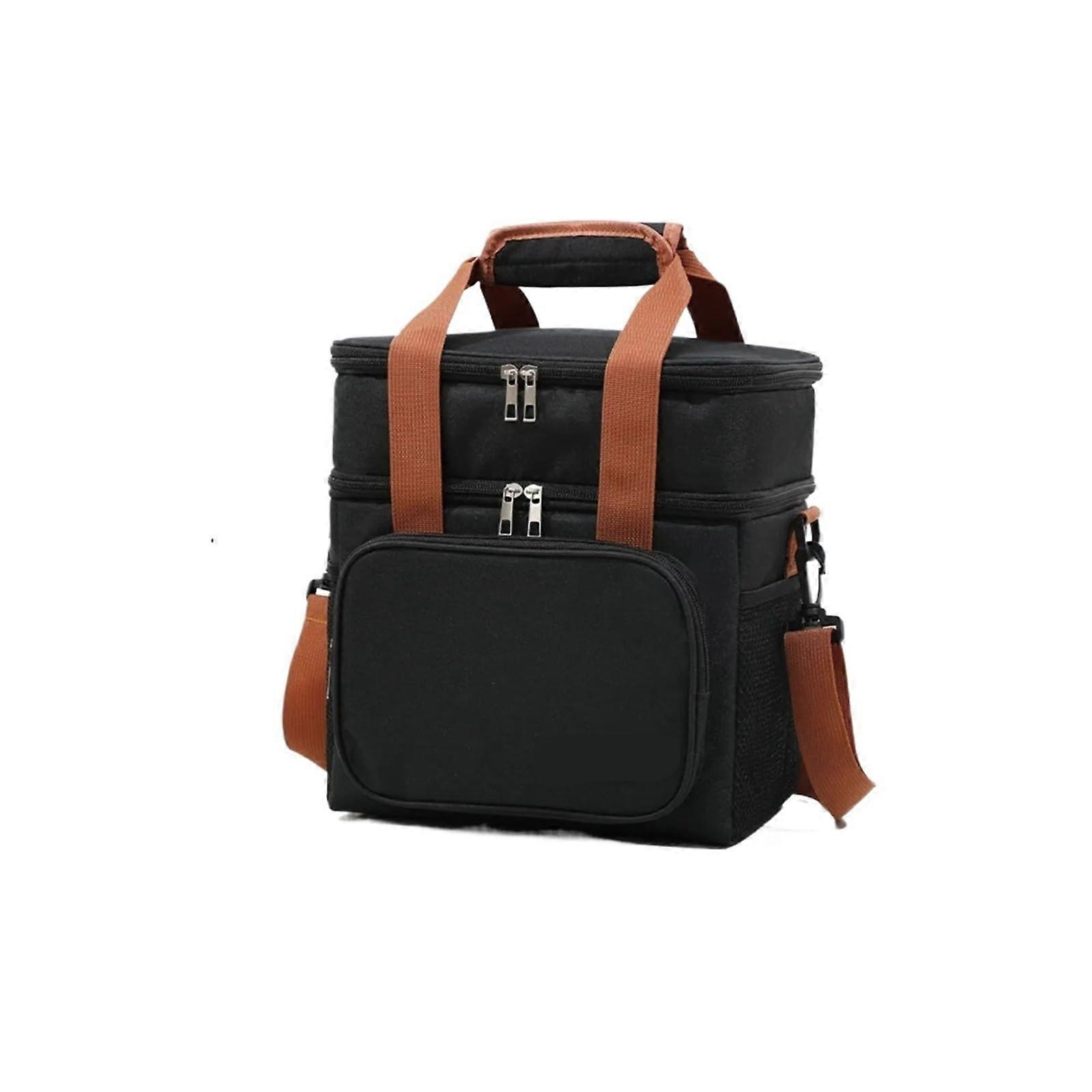 Thick Double-Layered Lunch Bag with Adjustable Pockets for Outdoor Camping Hiking - Black 1PC