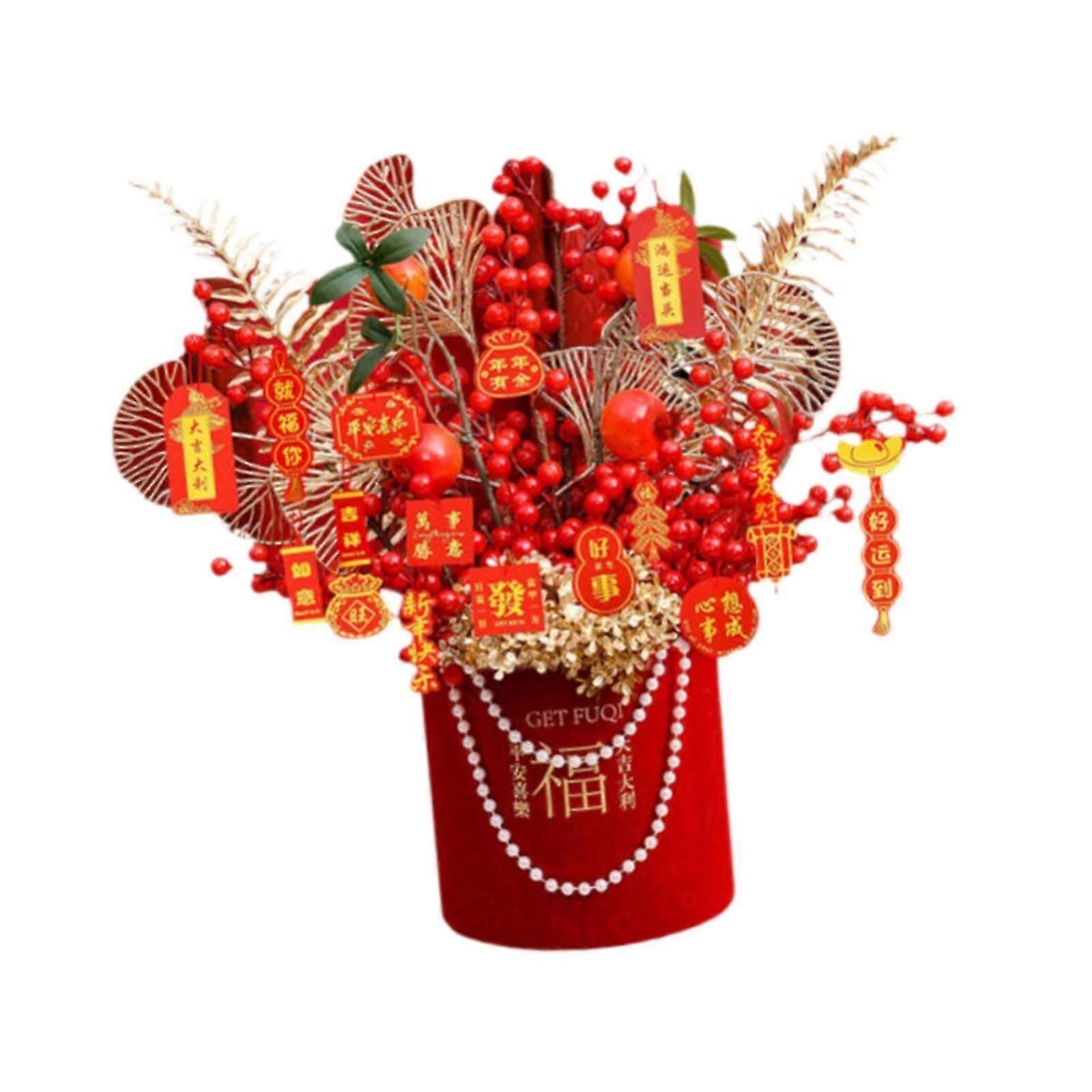 Spring Festival Artificial Flower Lucky Bucket Handmade for Wall Shelf Decor