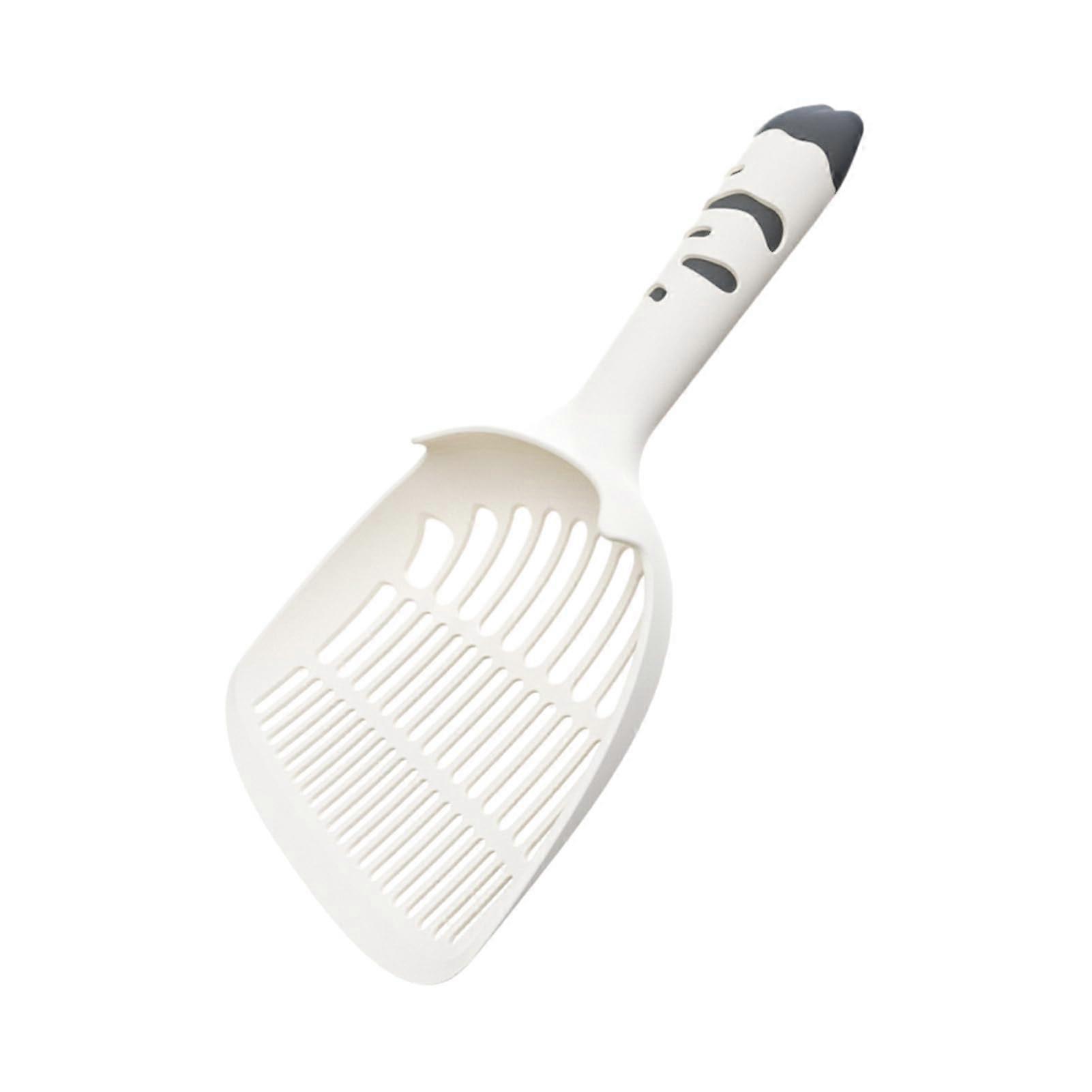 Cat litter scoop, easytoclean, durable with long handle, hanging, comfortable grip, white/gray