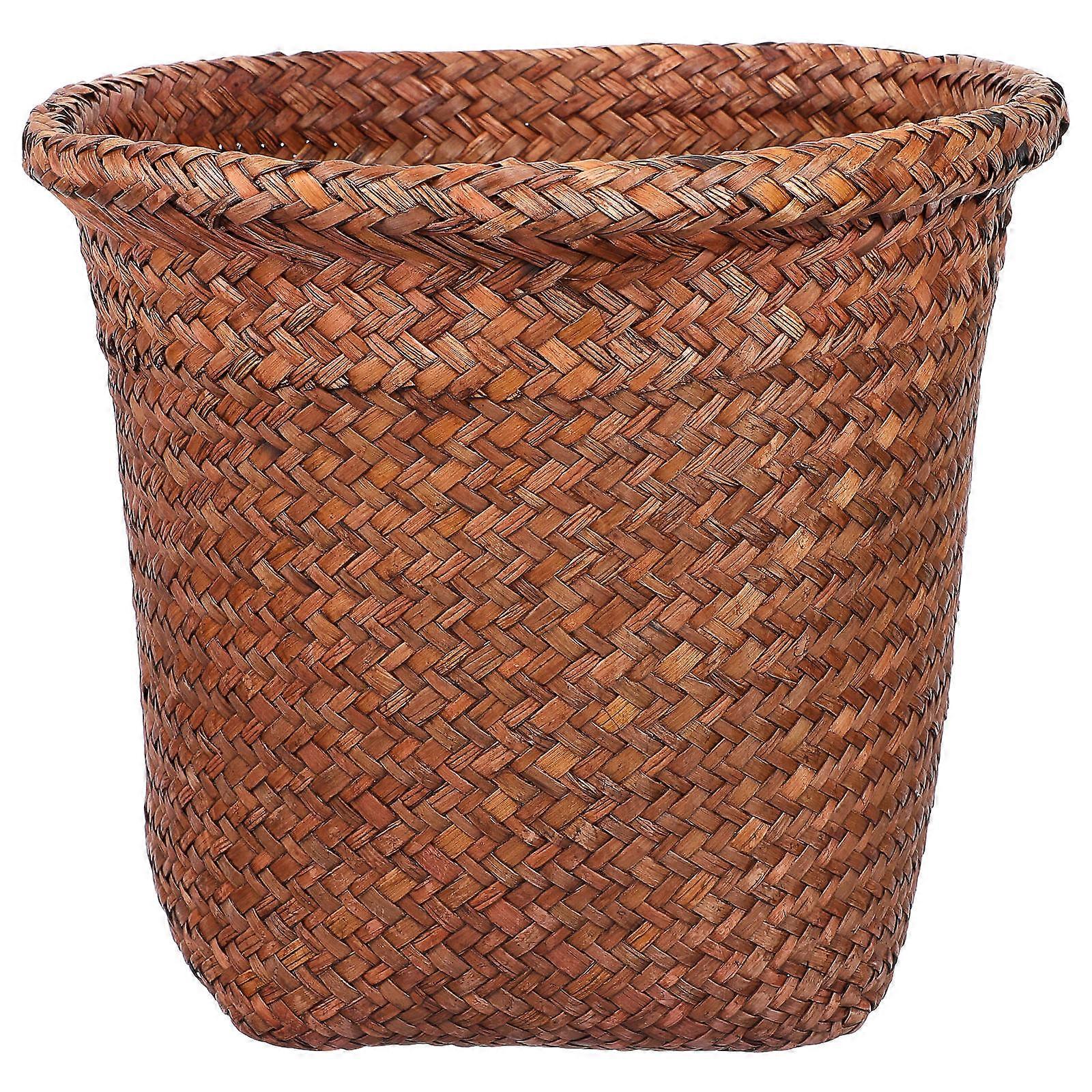 Retro Straw Woven Wastebasket – Stylish Decorative Waste Holder for Home, Office, and Sundries Storage
