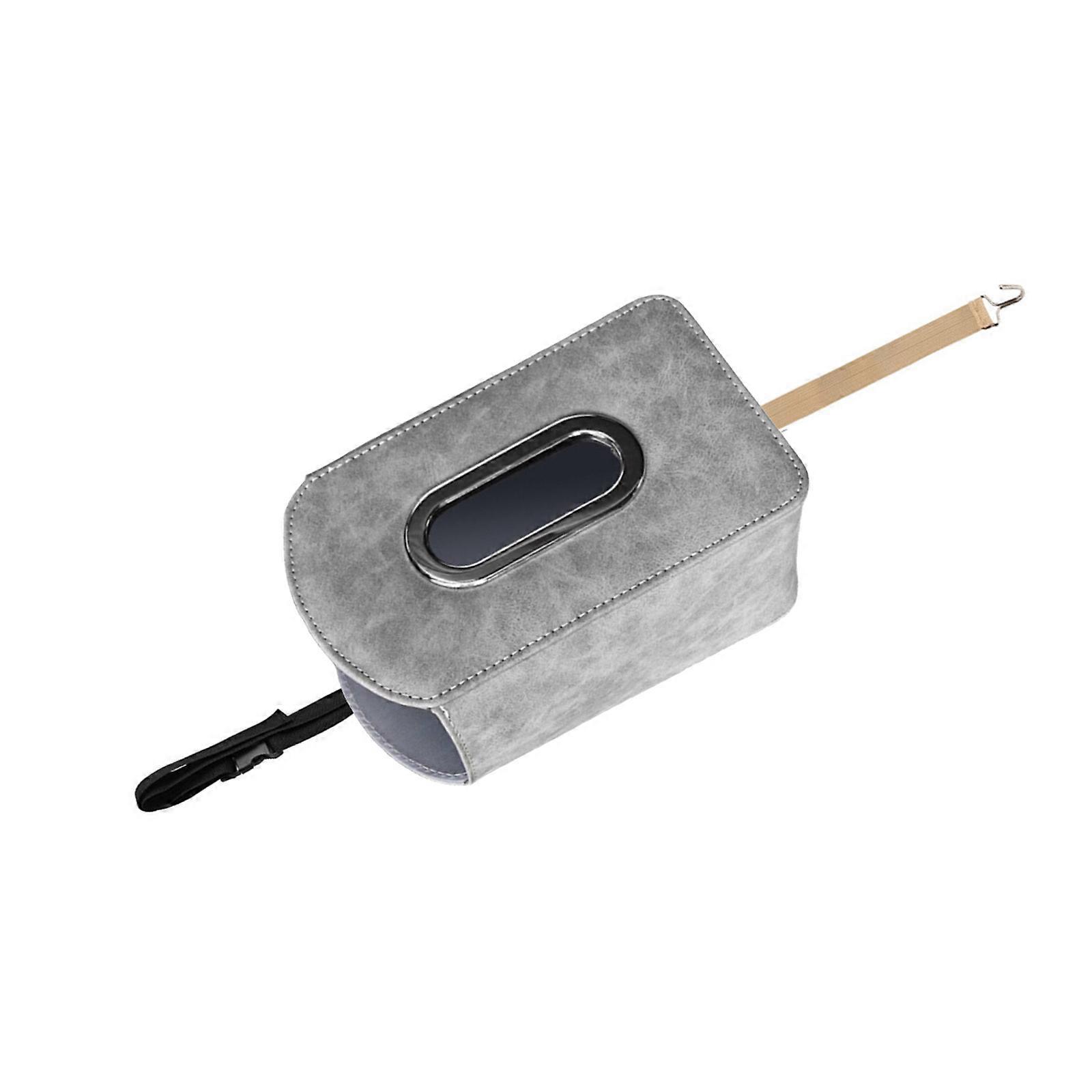 Car Seating Side Pockets Hanging Tissue Box Holder, Leather Storage Organizers for Automobile Easy Access While Driving  Gray