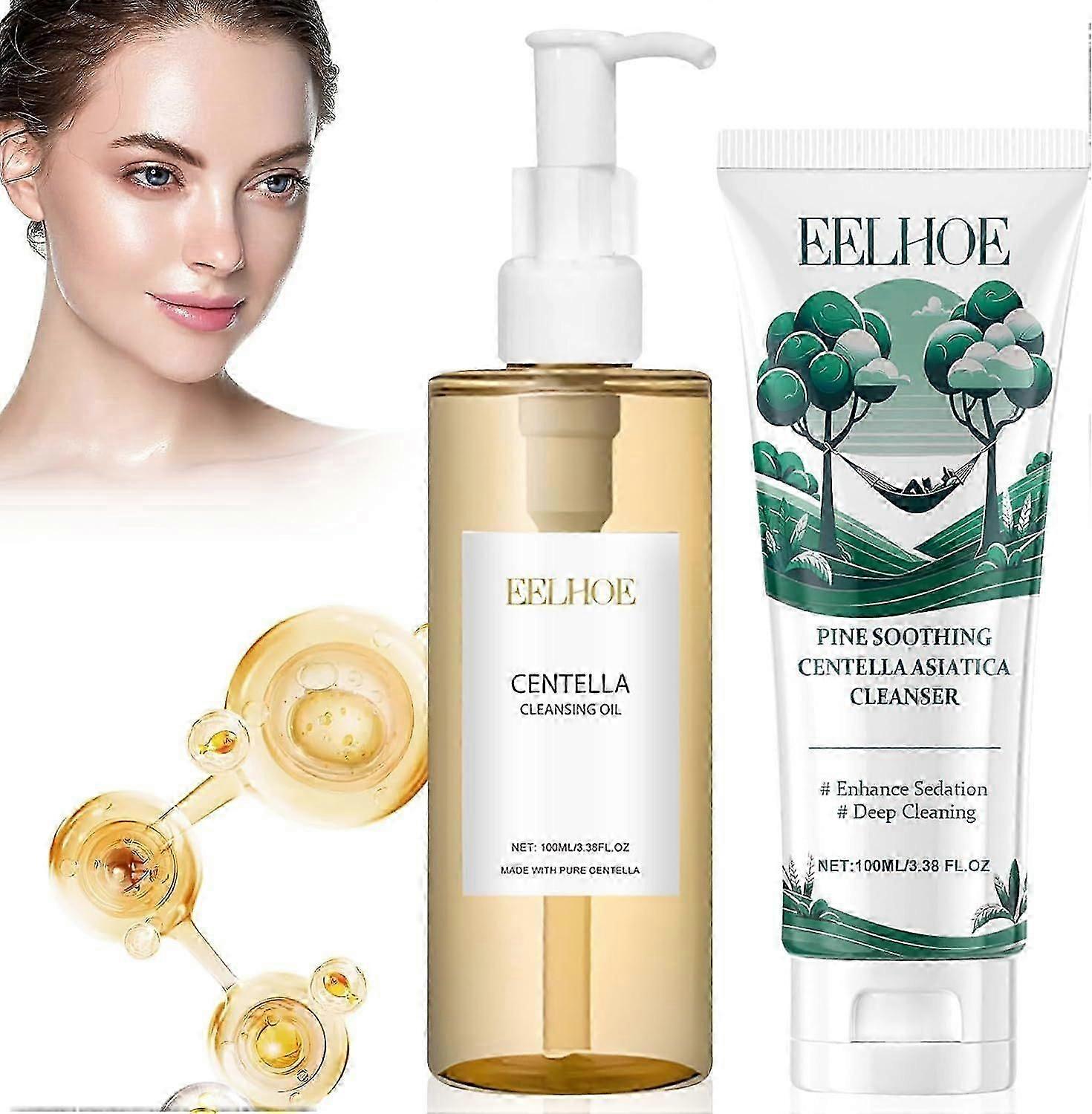 Centella Cleansing Oil and Centella Facial Cleanser Set - Centella Light Cleansing Oil, Centella Asiatica Extract, Gentle and Refreshing, Not Tight, f