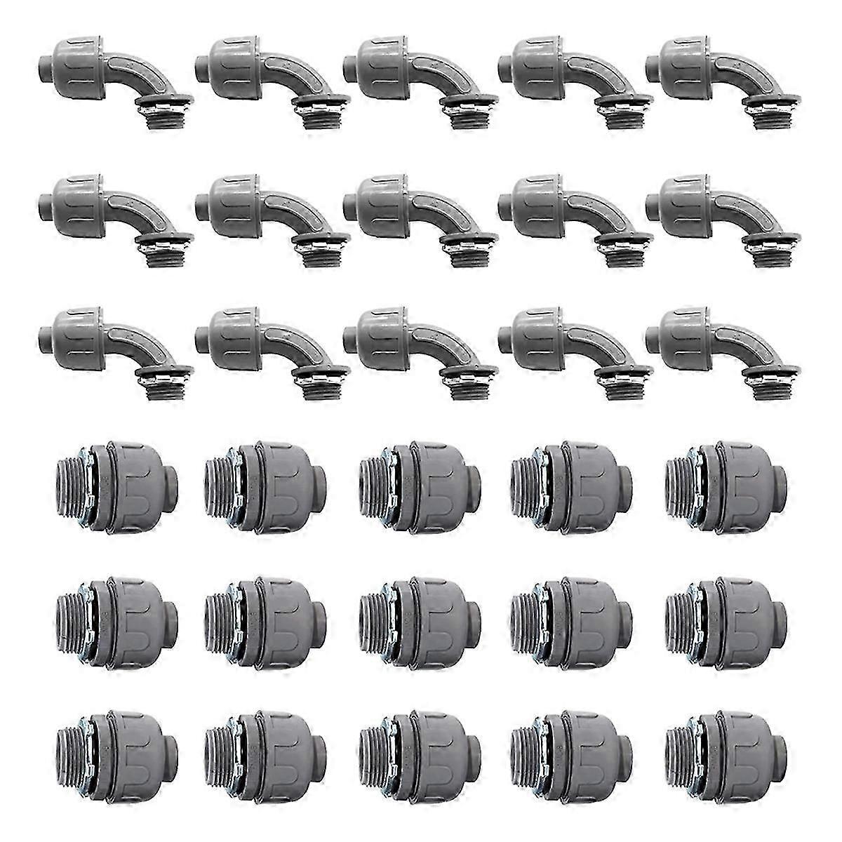 30Pcs,3/4In Liquid Tight Connector Non-Metallic Electrical Conduit Fittings, PVC Flexible Conduit (S Edition 0718