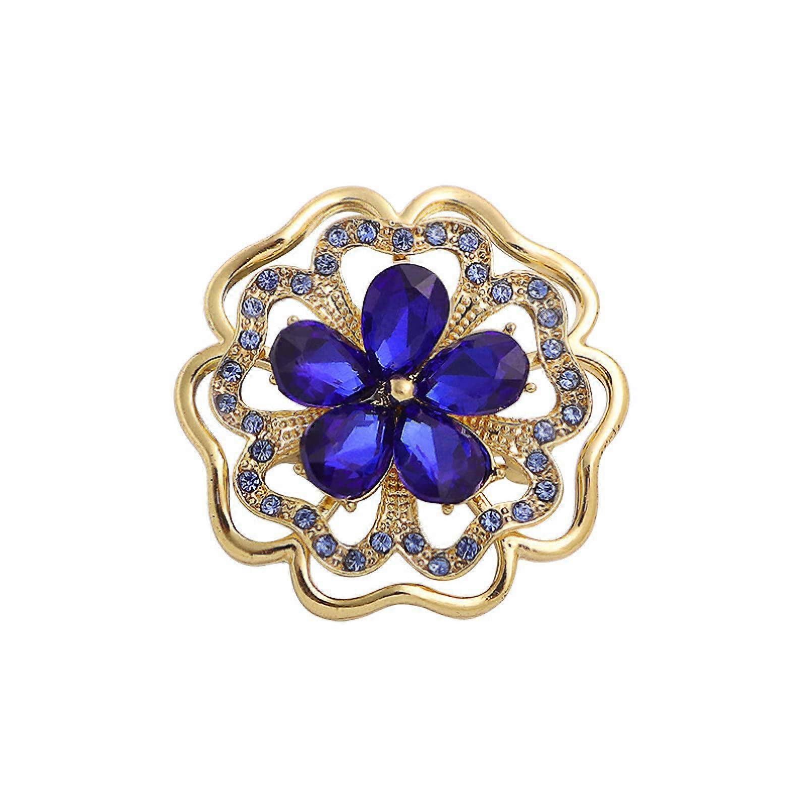 Silver Plated Glitter Brooch with Crystal Detail, 40mm Round Flower Pin Badge, Alloy Floral Design