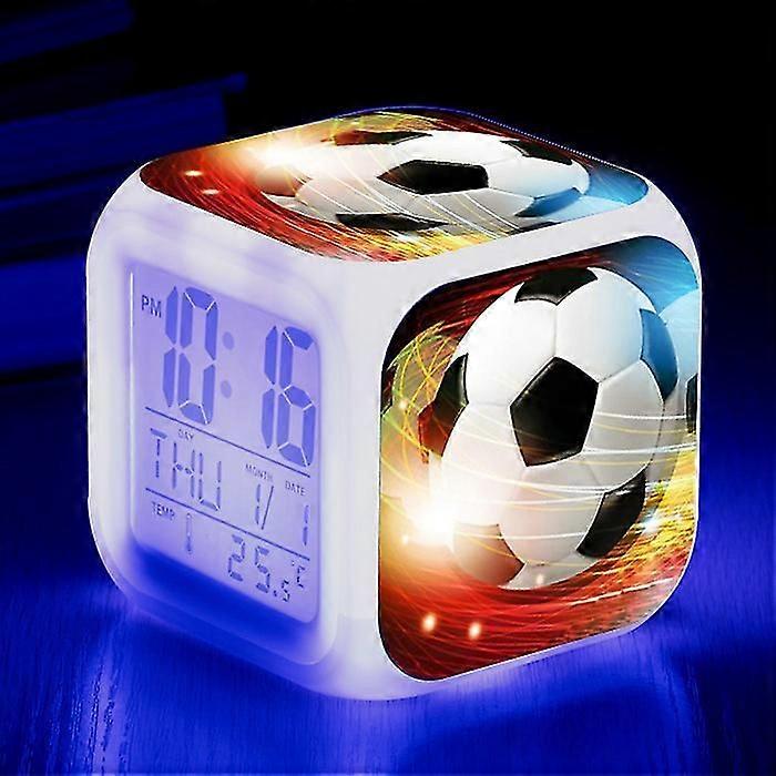 Creative Alarm Clock, Football Led Multiple Functional Colorful Color Changing Luminous Alarm Clock Student Silent Alarm Clock, Very Suitable As A Chi