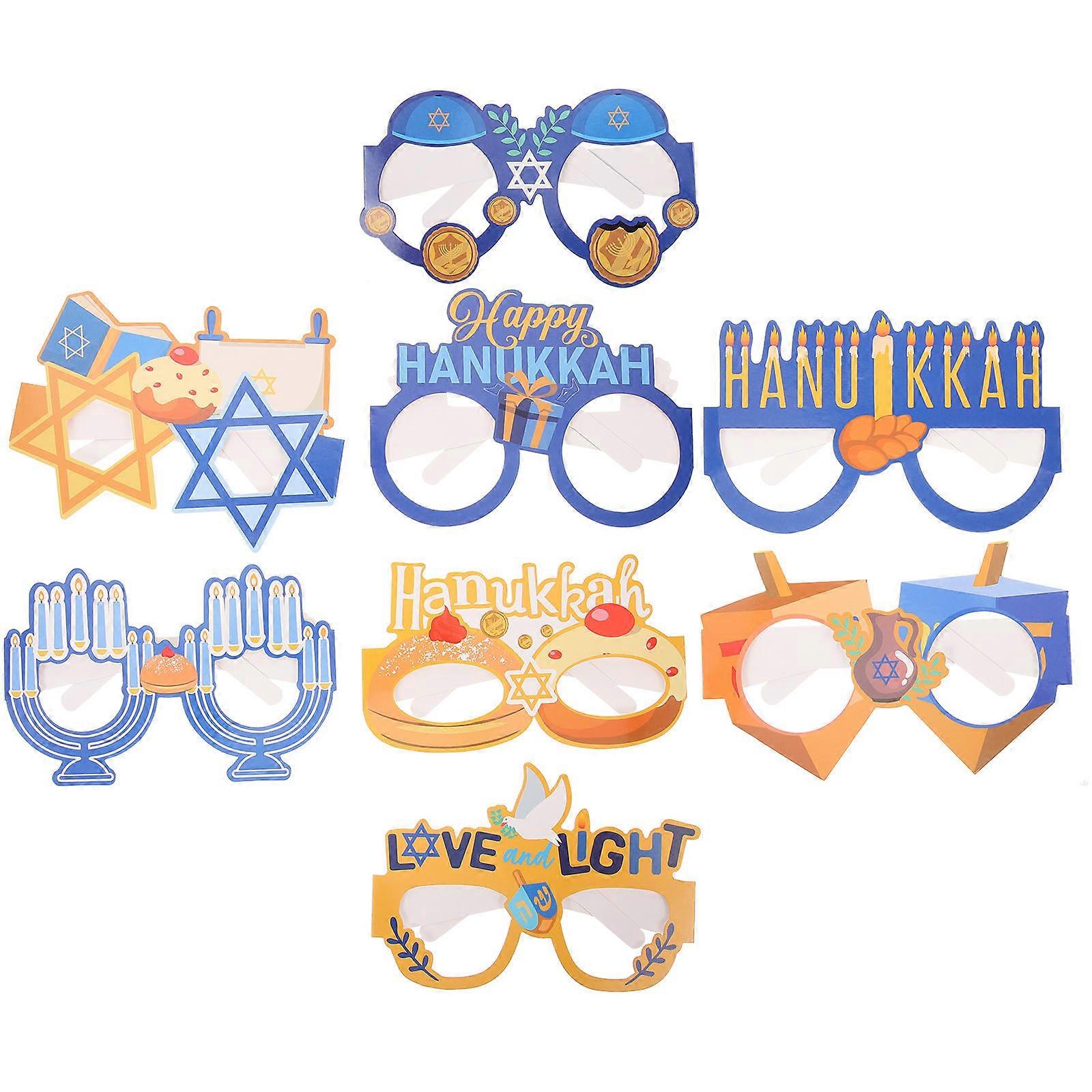 Holiday Glasses Decorations Happy Hanukkah Eyeglasses Props Chic Design Bright Colors Photo Taking 8Pcs