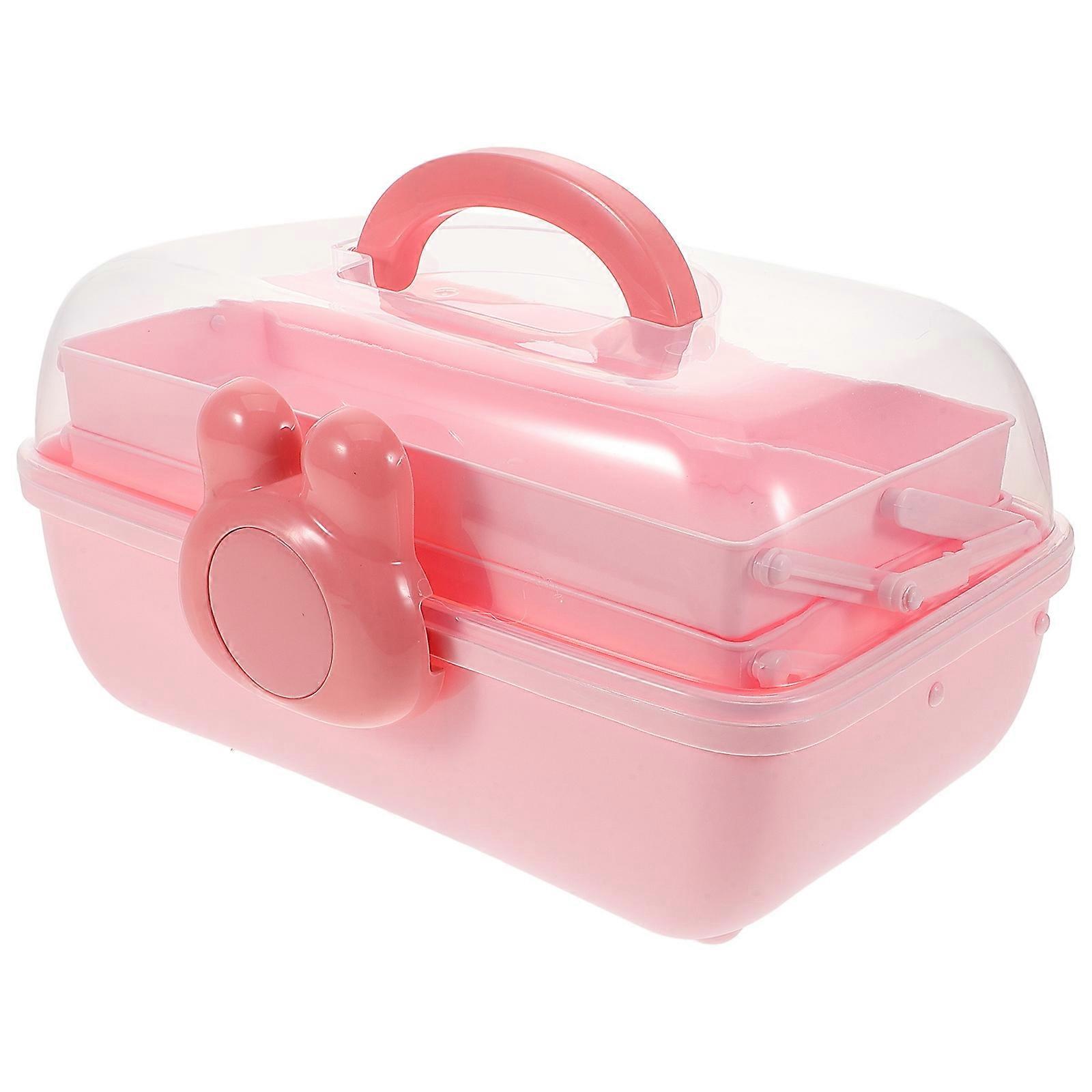 Hair Organizer Storage Box for Girls Dustproof Large Capacity Portable Rectangular Shape Pink 27.50X18.00X14.00CM 1Pack