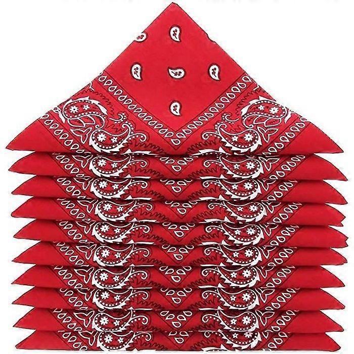 Pack of 10 PREMIUM QUALITY red bandanas in 100% COTTON