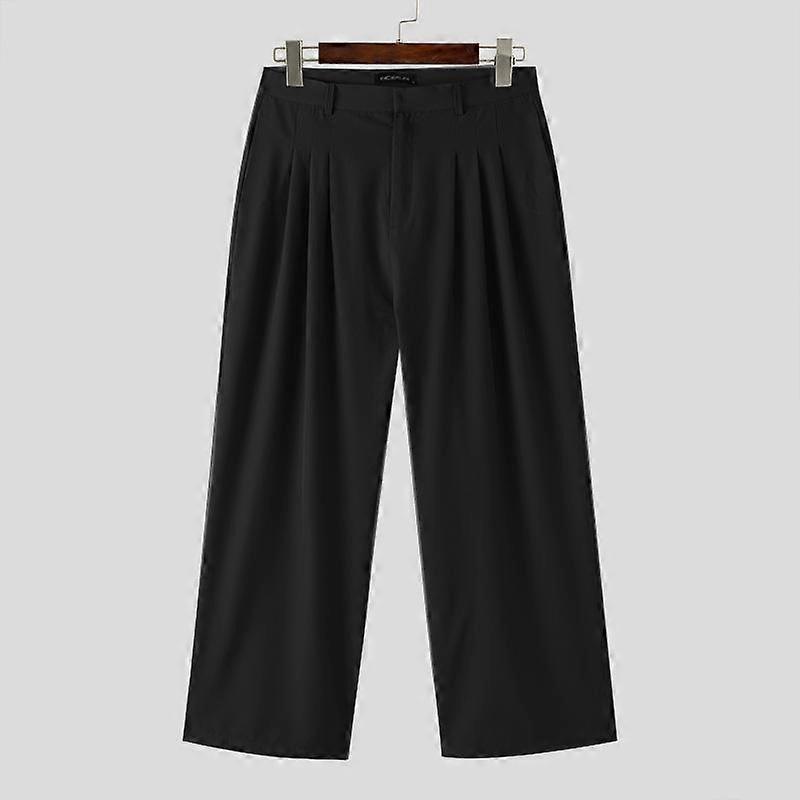 INCERUN Men Zipper Up Long Loose Straight Pants Elegant Blazer Suit Pants