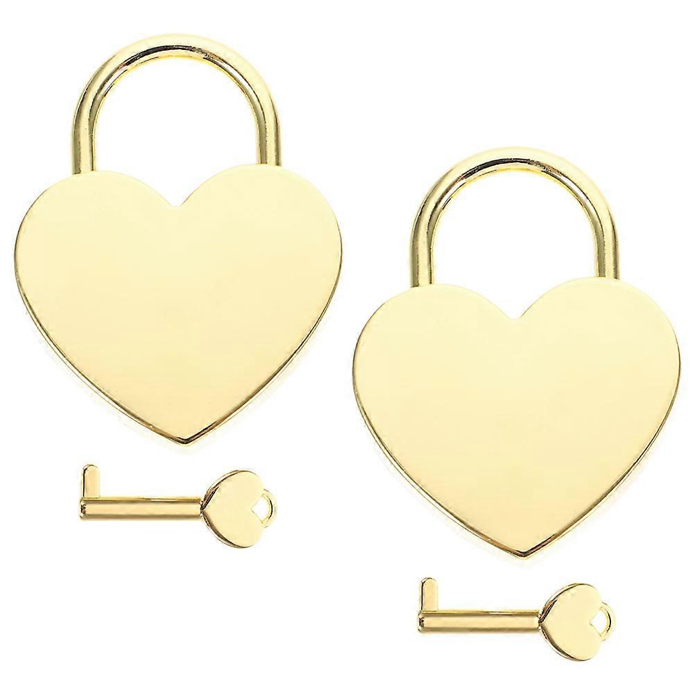 Mini Padlocks with Keys Heart Design Security for Luggage Golden Color 2 Sets