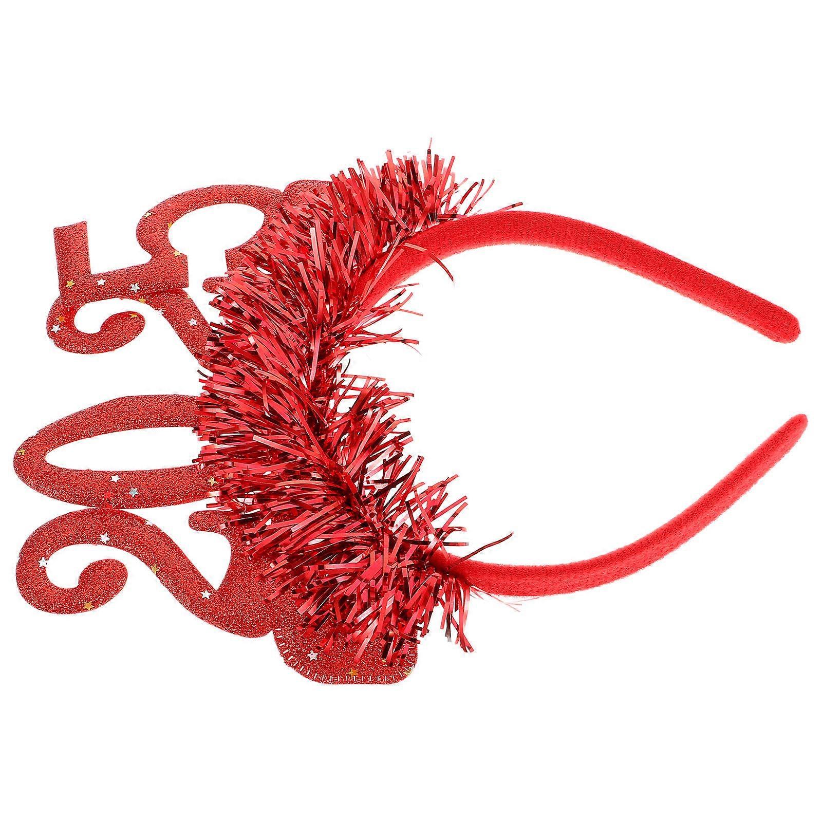 Happy New Year 2025 Red Cloth Hairband with Glitter Tinsel for Festive Parties and Decoration Comfortable Fit for All Hairstyles