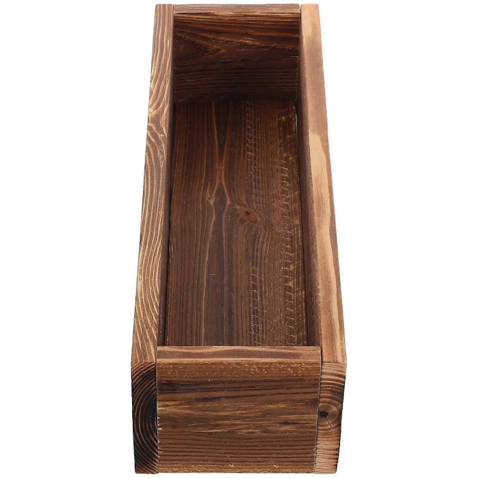 Retro Carbonized Wood Planter Box for Succulents, Herbs & Small Plants – Durable Outdoor Garden & Indoor Balcony Flower Container