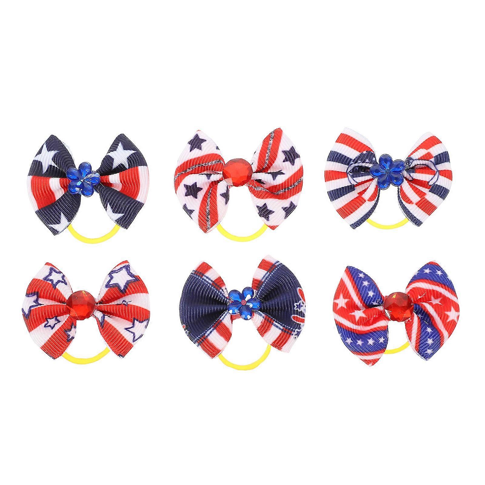 Assorted Color Dog Bow Decorative Hair Tie Perfect For Independence Day 6Pcs