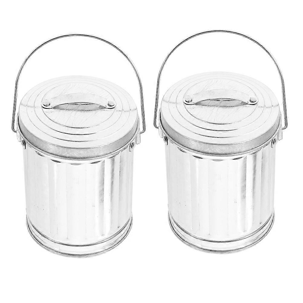 2pcs Desktop Small Trash Can Tinplate Countertop Garbage Bin with Handle Ash Holder