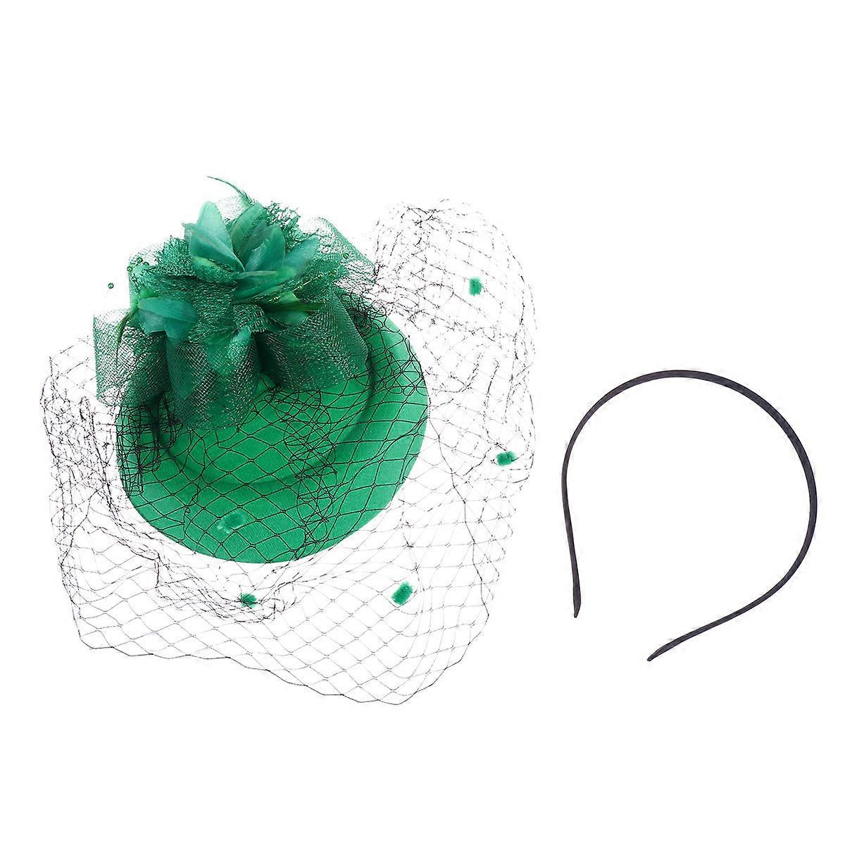Handmade Mesh Headdress Hat for Women Tea Parties Weddings Green Cloth