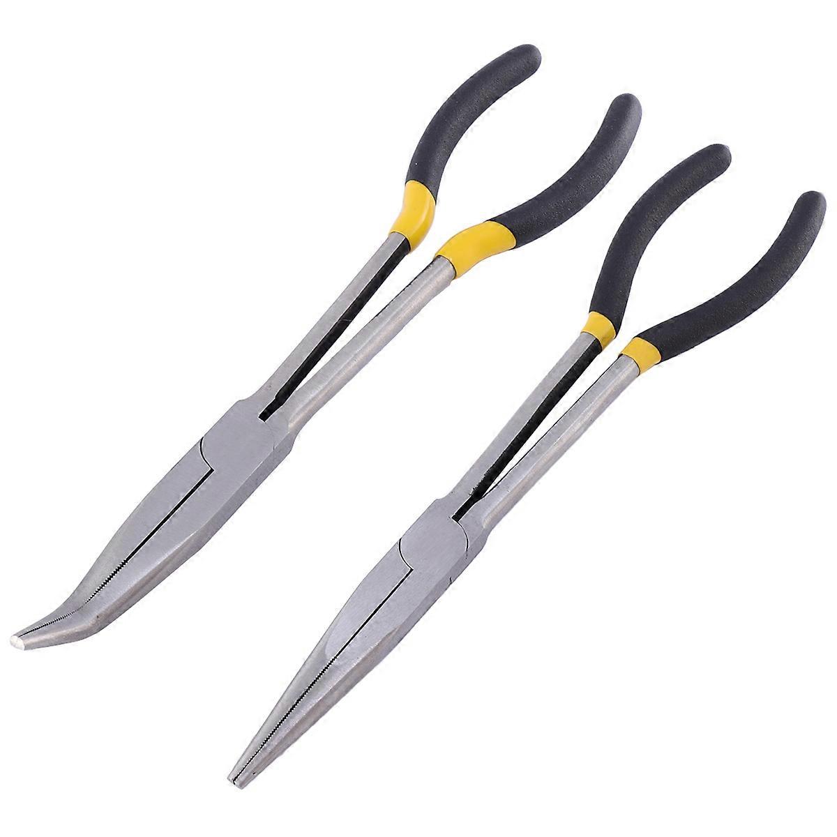 2pcs Multi-functional Curved Nose Pliers for Home Use Long Flat Nose Pliers 11 Inches