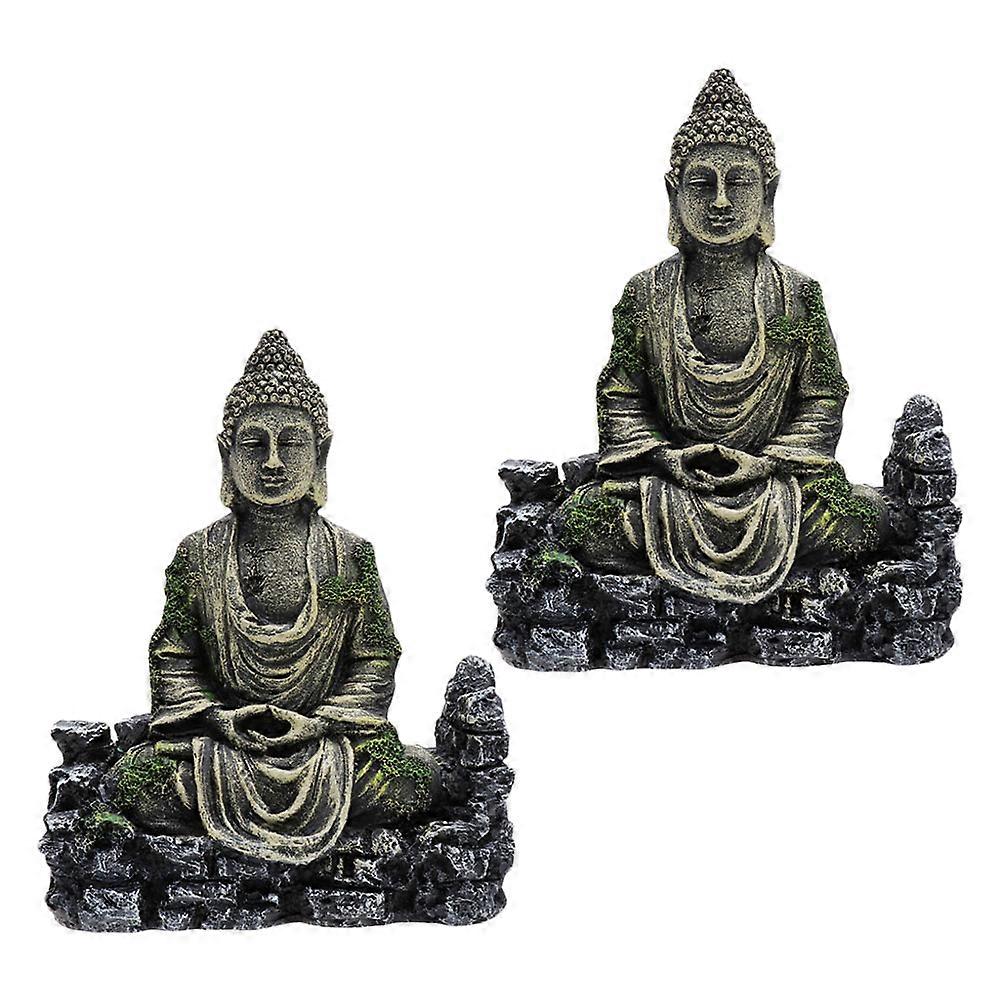 Aquarium Decoration 2PCS Resin Miniature Lighthouse And Buddha Statue For Home Or Office Aquatic Environment With Water Resistant Function