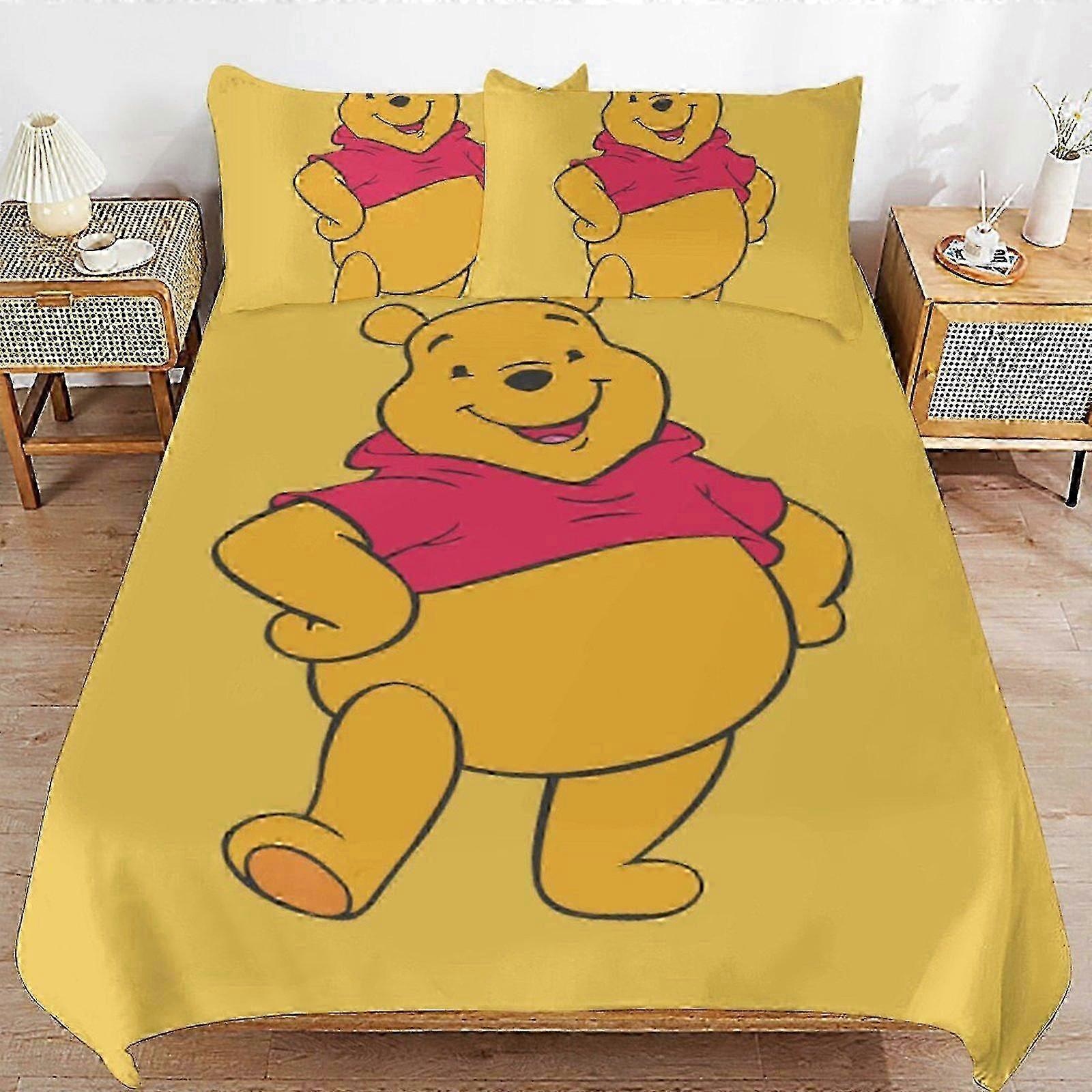 o3296 Lençóis Winnie The Pooh Capa de Edredom de Cama Microfibra Roupa de Cama Se3D Impresso Leve3 Peças Edredom Se, Traz para você wath (1 Capa de Edredom e 2