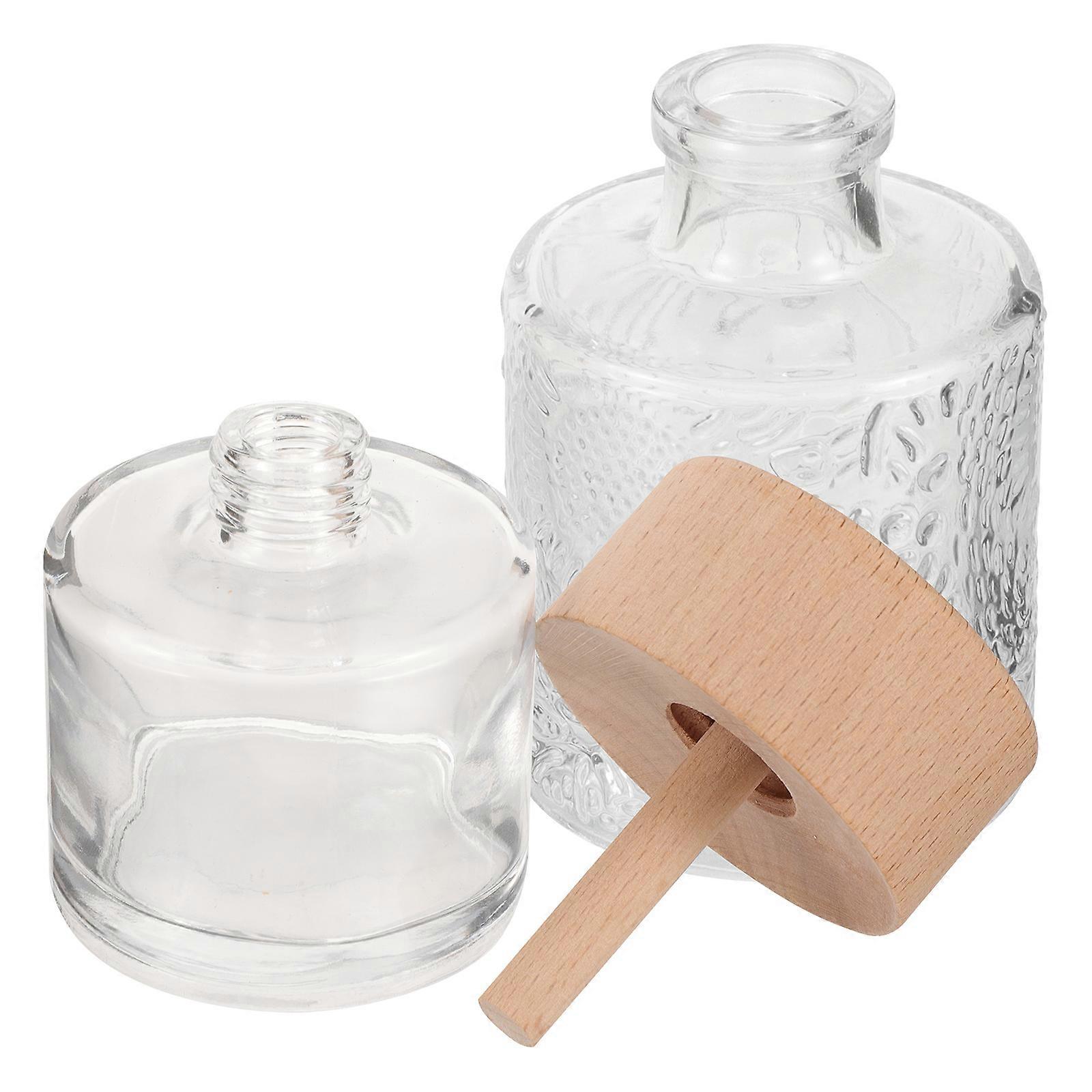 Clear Aromatherapy Diffuser Bottles For Home Use With Wooden Cap 8.5x6cm Natural Style 2Set