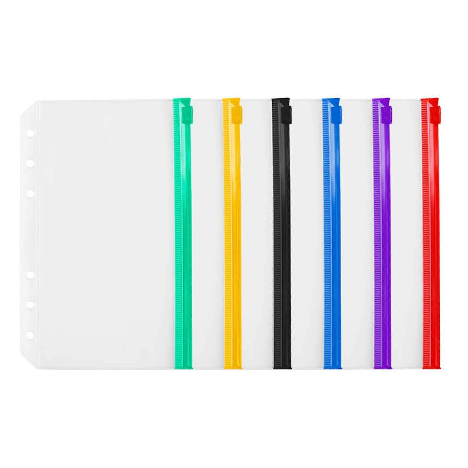 A6 6-Ring Zipper Binder Pockets 12-Pack Waterproof PVC Loose Leaf Document Bags Multicolor 6-Hole Notebook System