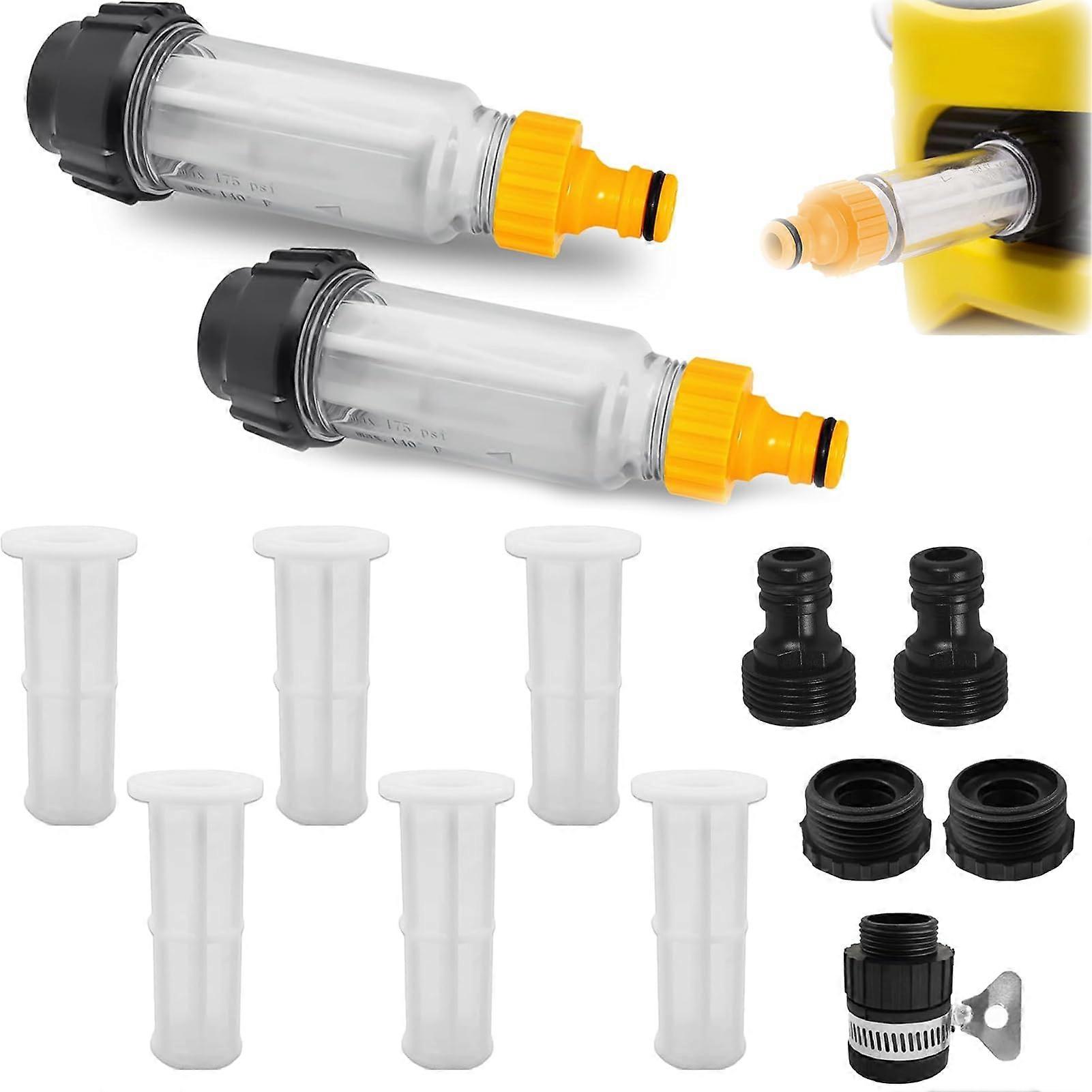 Water Filter Garden Hose 3/4 Inch Pre-Filter with 4 Filter Inserts and 5 Quick Adapters for Pressure Washer and Garden Pump