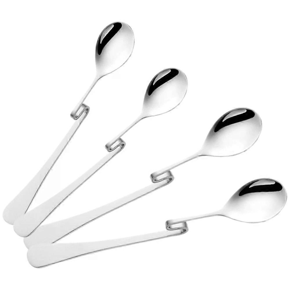 Coffee Spoon, 4 Pcs Curved Handle Tall Long Teaspoons for Hanging Cup 15.5cm