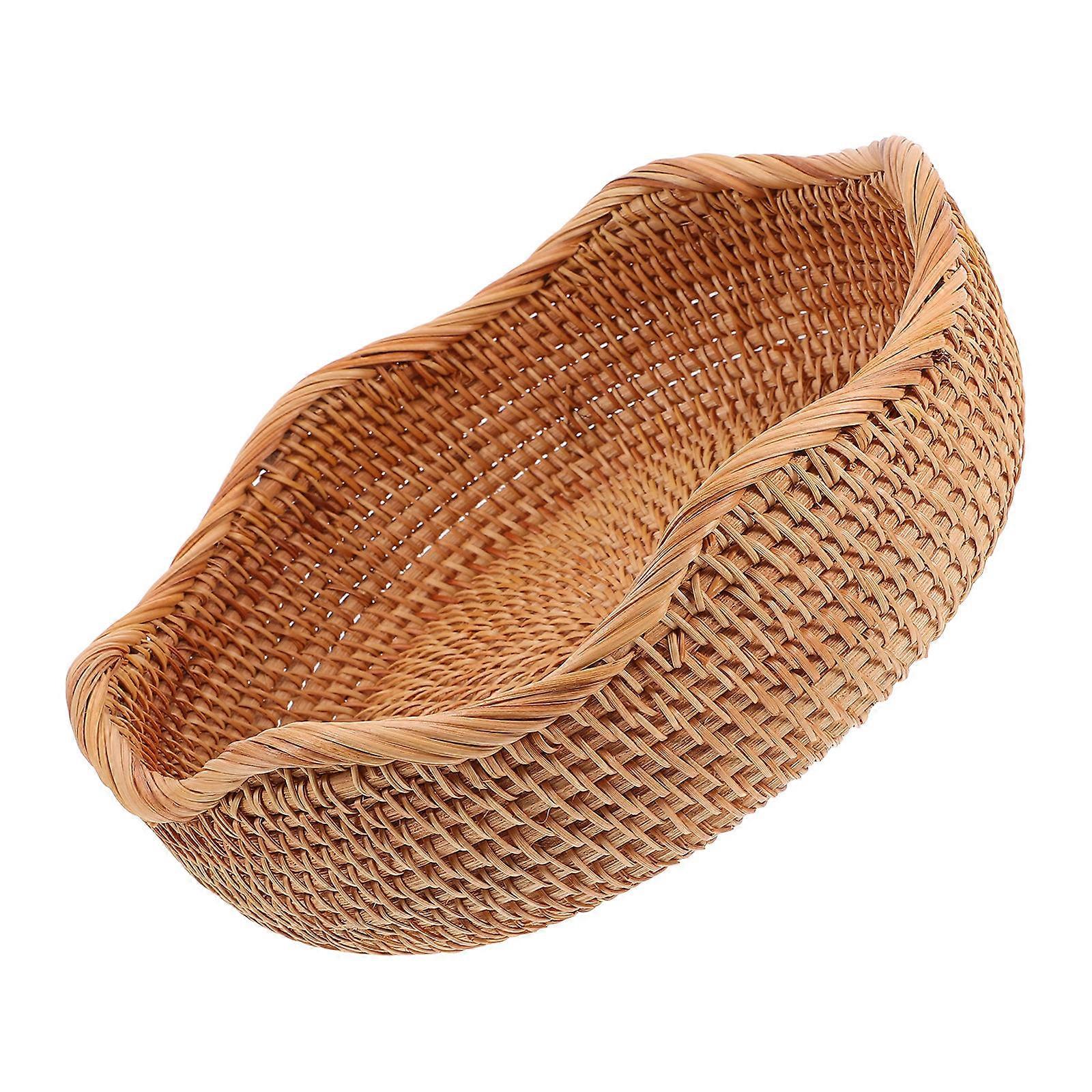 Beige Rattan Bread Basket for Serving 1 Round Fruit Storage Basket
