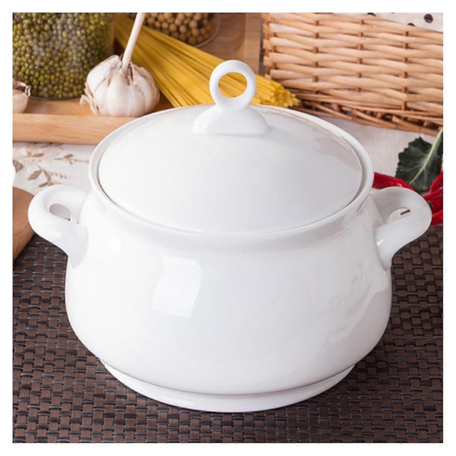 Tureen Ceramic With Lid And Handles 2.5 L Porcelain Microwave Safe 70 Ounce Large Capacity For Home Parties