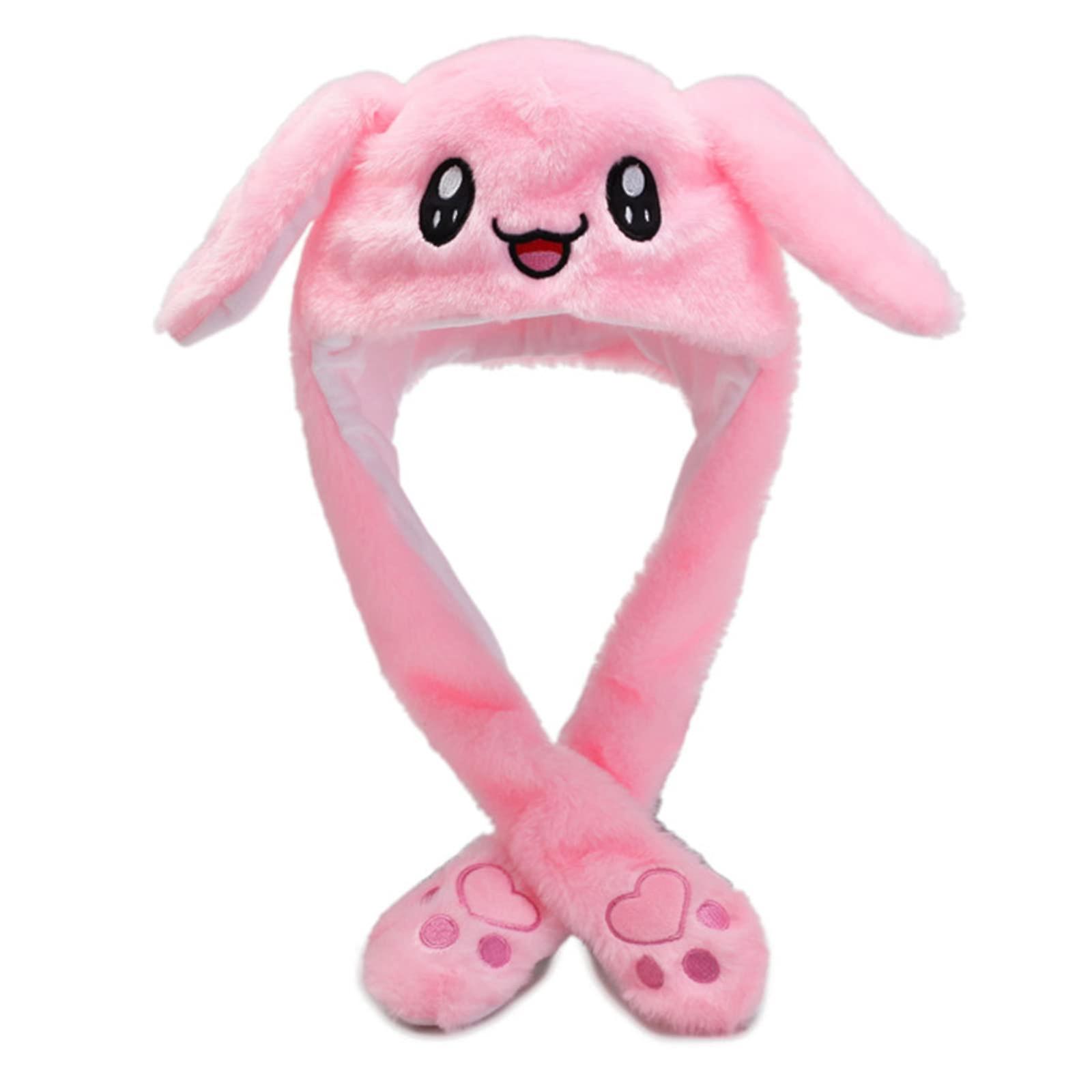 Rabbit Ears Hat Plush Funny Moving Rabbit Hat with Movable Ears for Kids Birthday Gift Pink Plush Toy