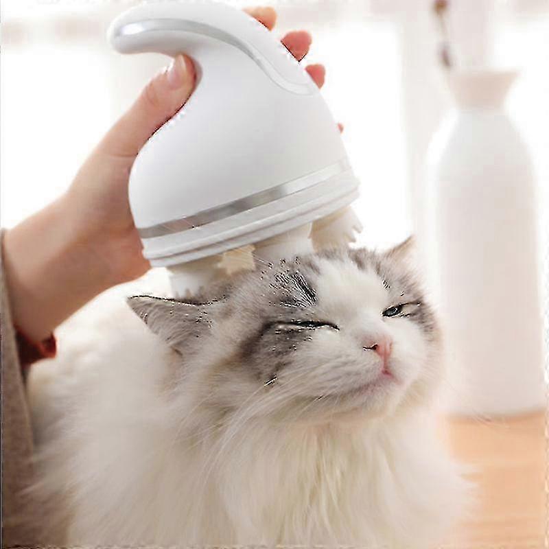 2025 Massaggiatore elettrico bianco per animali domestici Gatti Cani Zampa 3d Massaggio alla testa Massaggiatore per testa di gatto Massaggiatore elettrico con ricarica USB per animali domestici Per gatti
