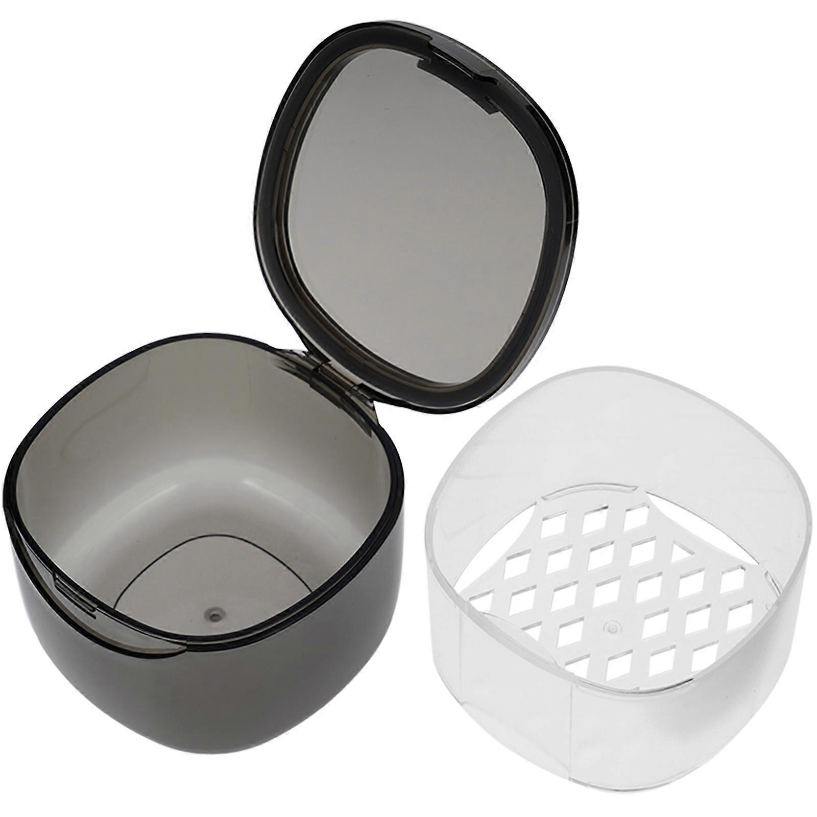 Portable Denture Storage Case for Retainers Made of Durable Plastic Grey Small Size