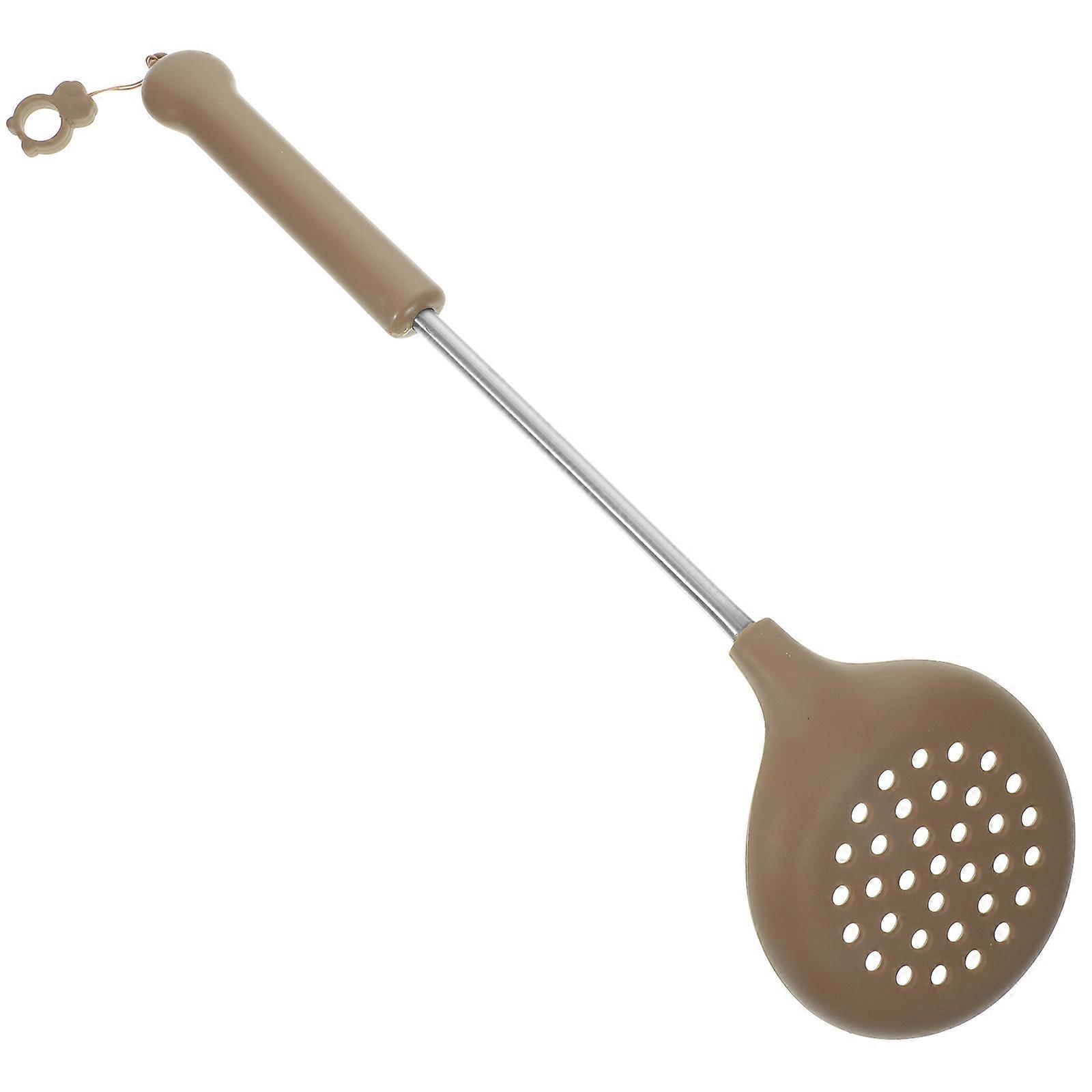 Silicone Food Serving Strainer Spoon Long Handle Beige Cooking Convenience Effort Saving 1Set