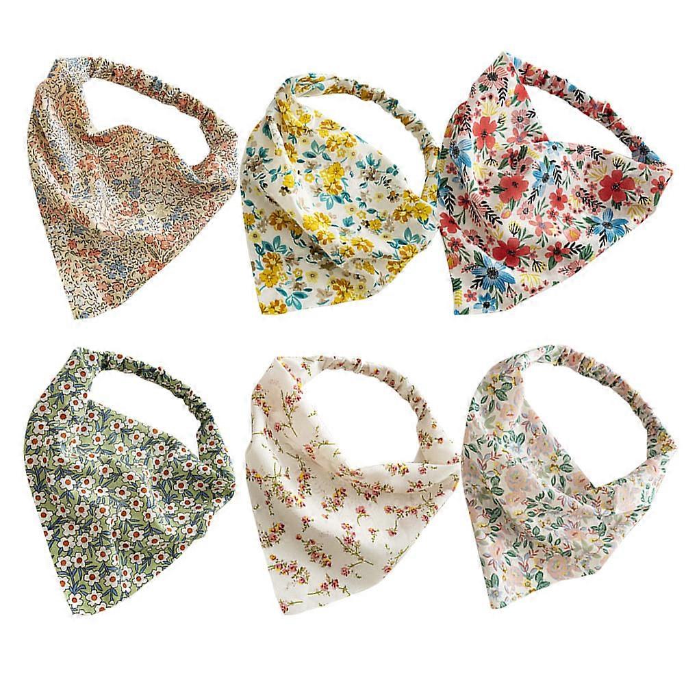 6pcs Floral Print Elastic Headbands for Women – Comfortable & Breathable Hair Accessories in Yellow, Red, Pink, White, Orange, Green – Ideal for