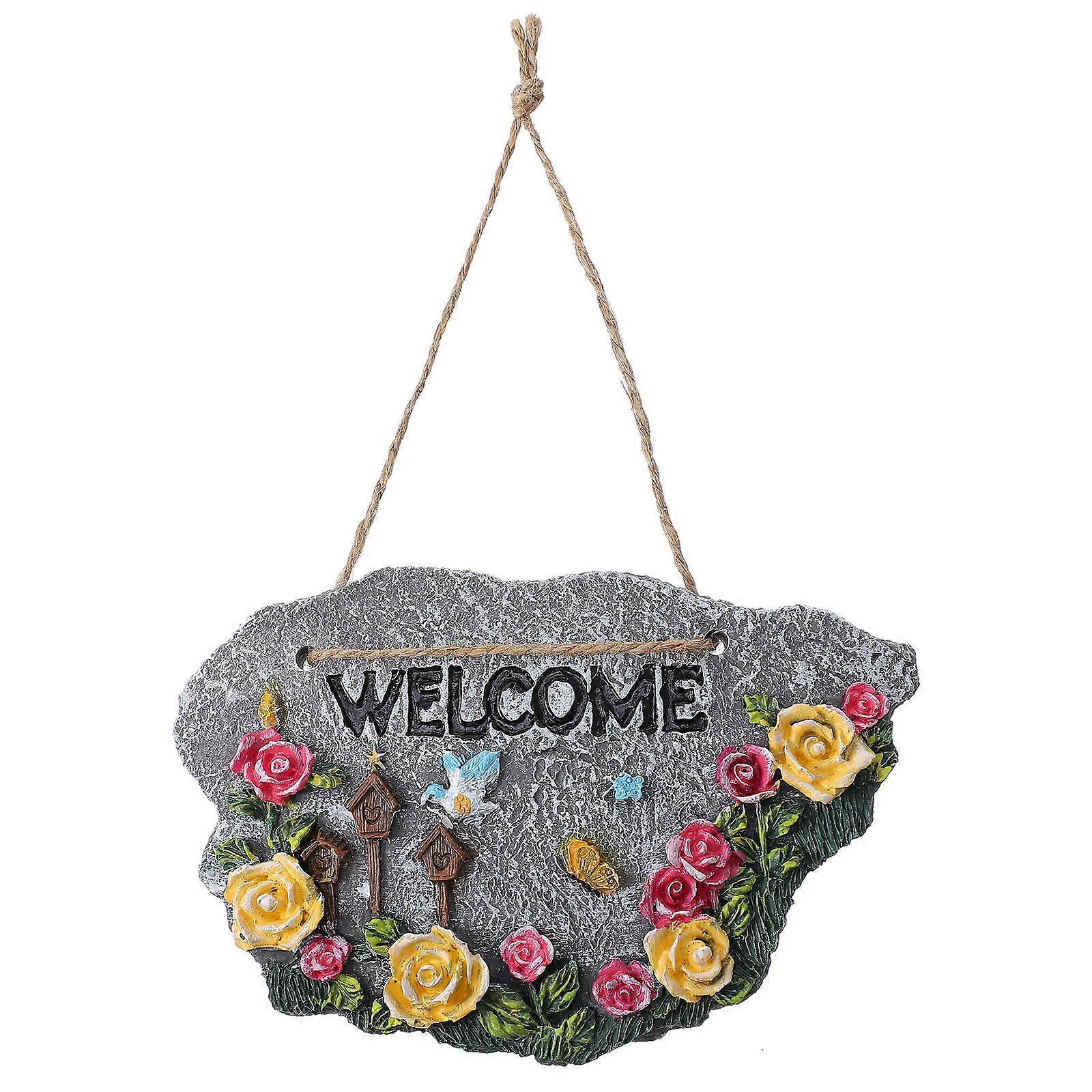 Creative Resin Welcome Board Pendant Garden Hanging Decor – Unique Craft with Rope for Home, Restaurant, or Party Ornaments and Front Door Adornment