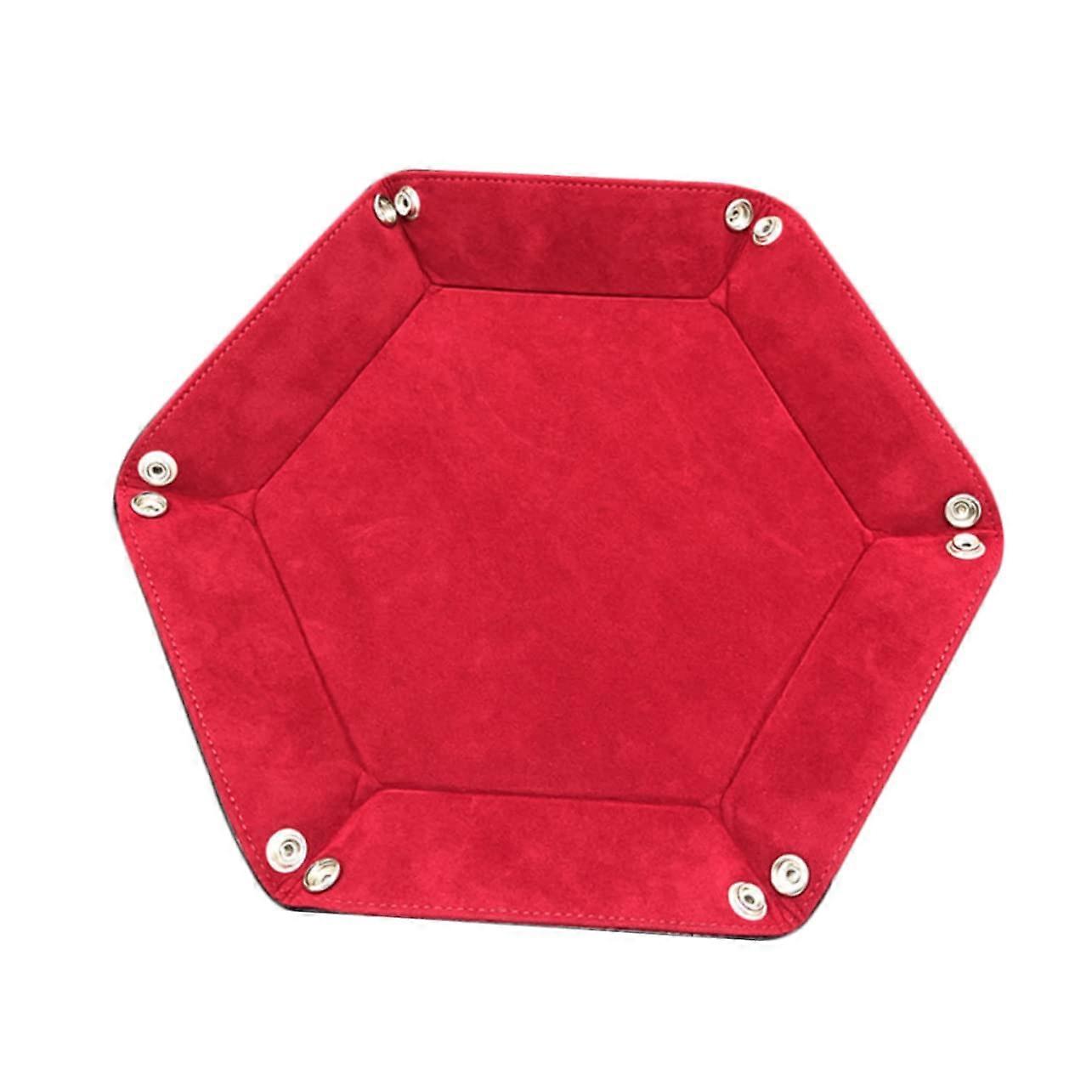 Hexagon PU Leather Dice Tray Folding Storage Box Red for Games and Personal Item Organization