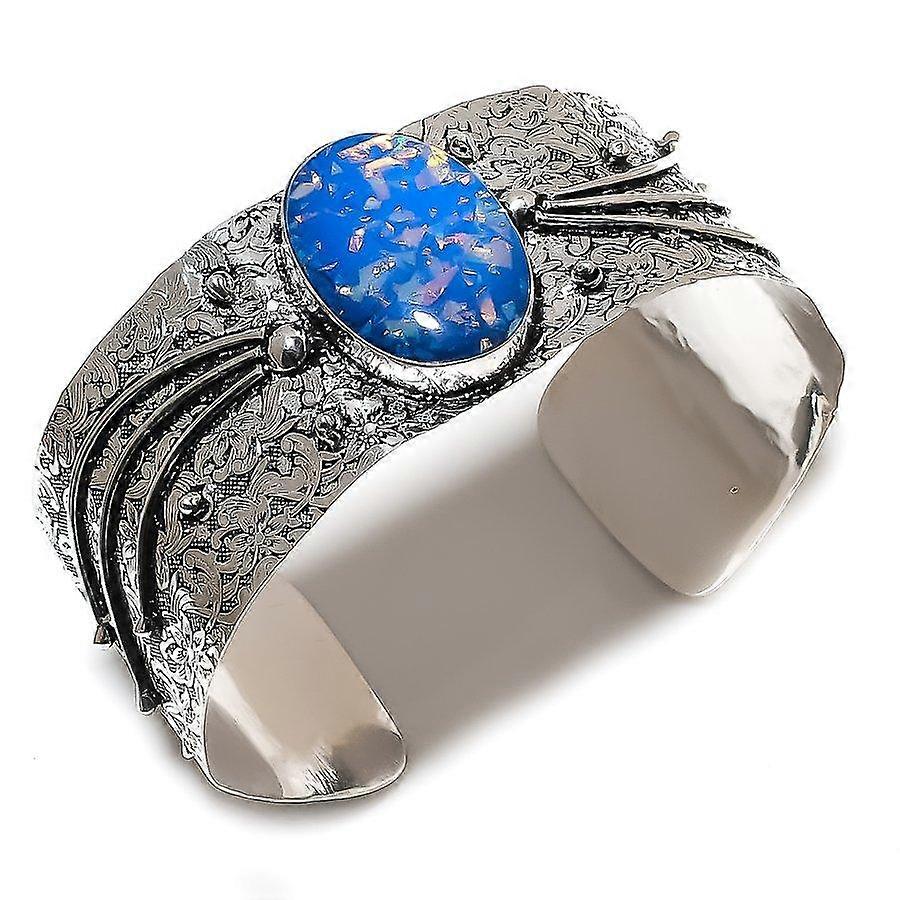 Blue Triplet Opal Gemstone 925 Sterling Silver Cuff Bangle Adjustable