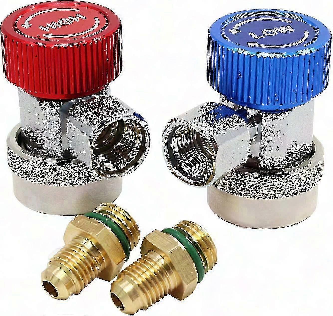 High Low Adjustable AC R134a Quick Coupler Connector Adapter for Auto Air Conditioning Tools (Red & Blue)