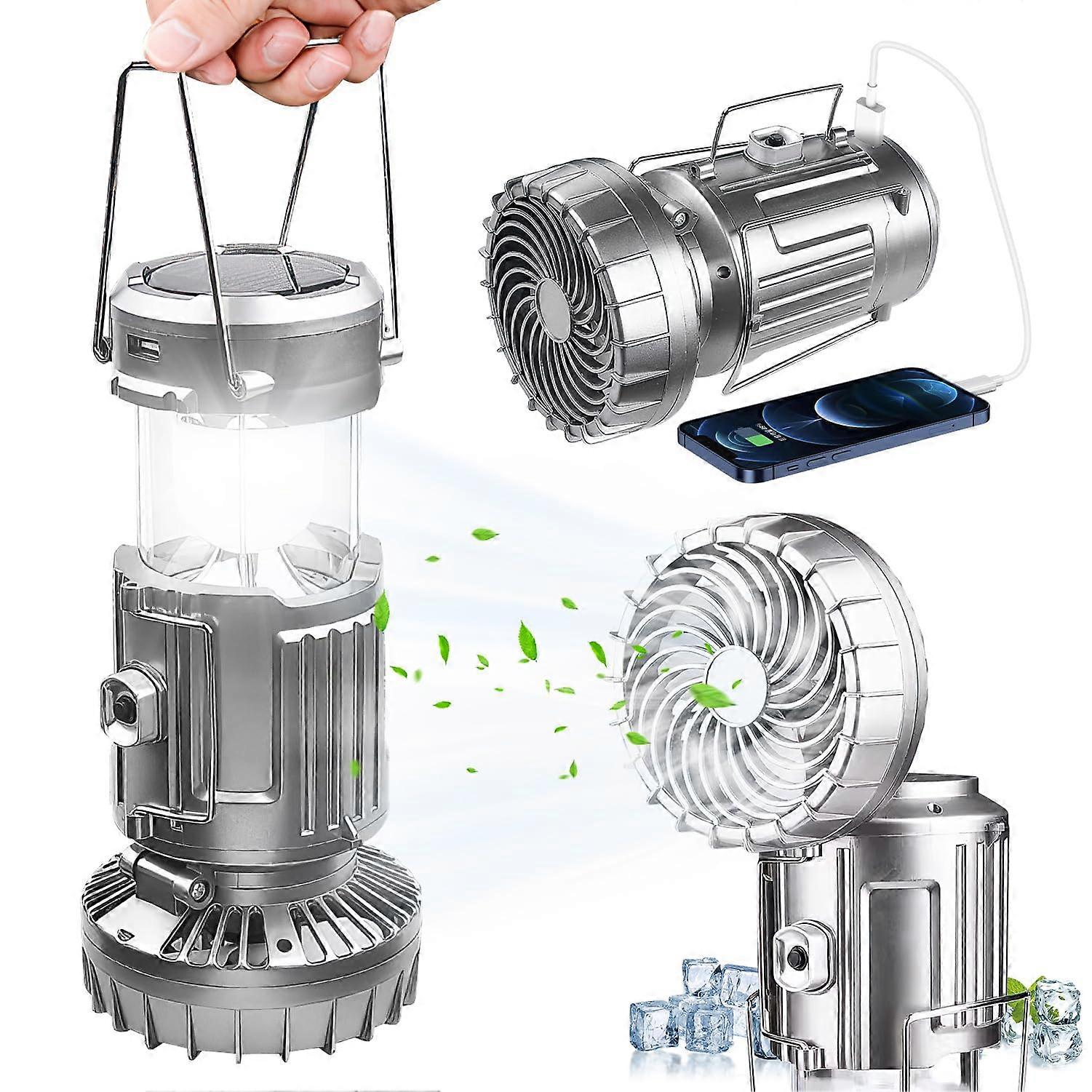 Camping Lantern Solar, 2200mAh LED Light with Fan, Rechargeable Tent Light