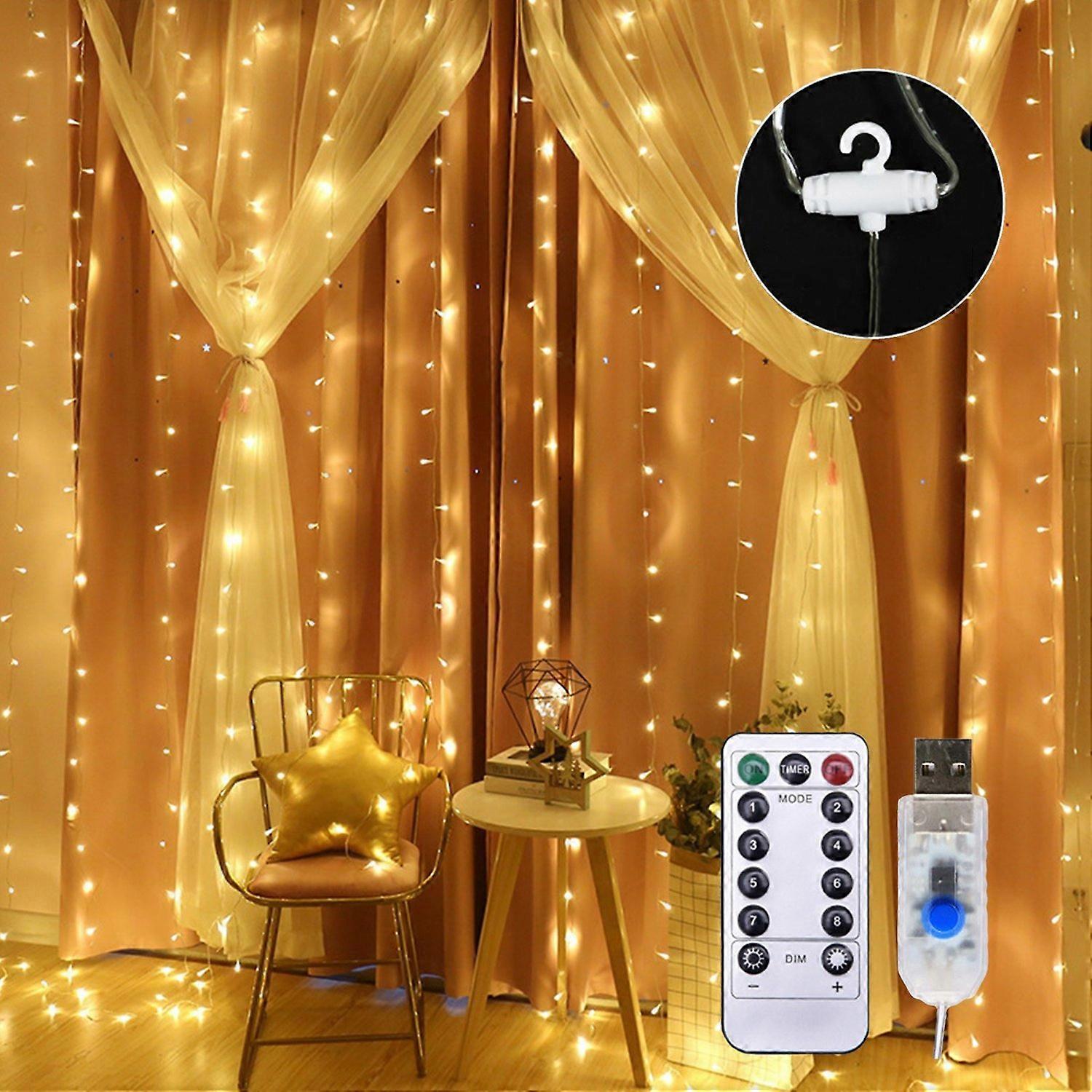 10 X 10FT 300 LEDs Curtain String Lights 8 Modes Adjustable Fairy Lights Christmas Decorative Hangin