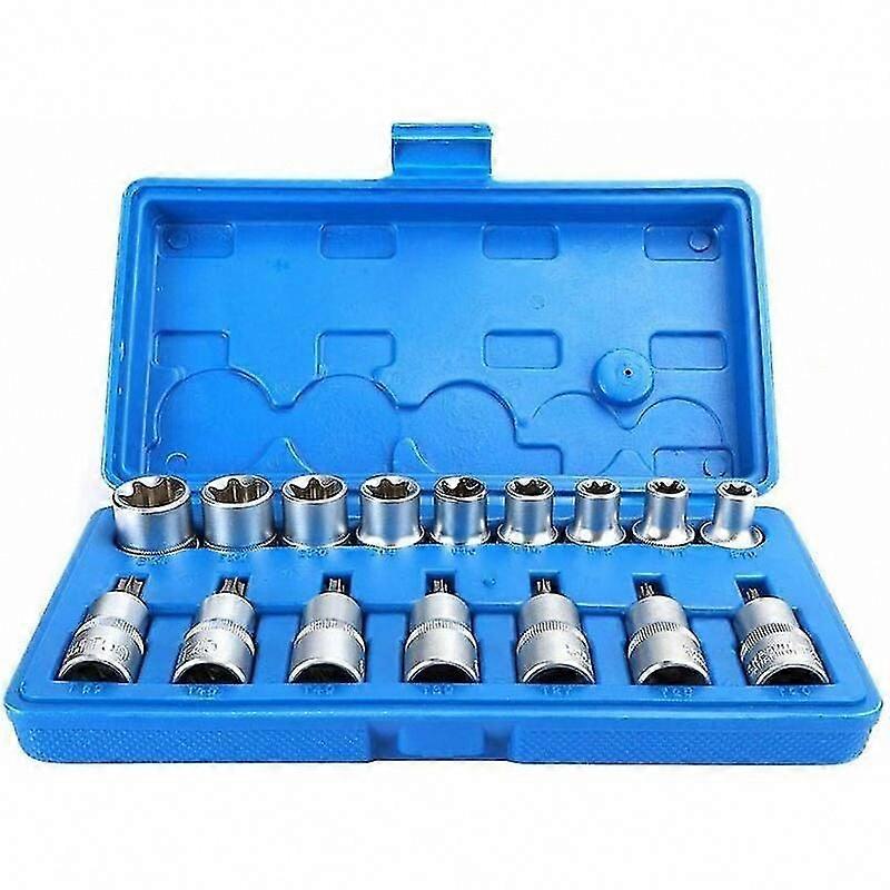16 Pcs 1/2" Chrome Vanadium Steel Hex Socket Set with T-Type & E-Type for Repair Tools