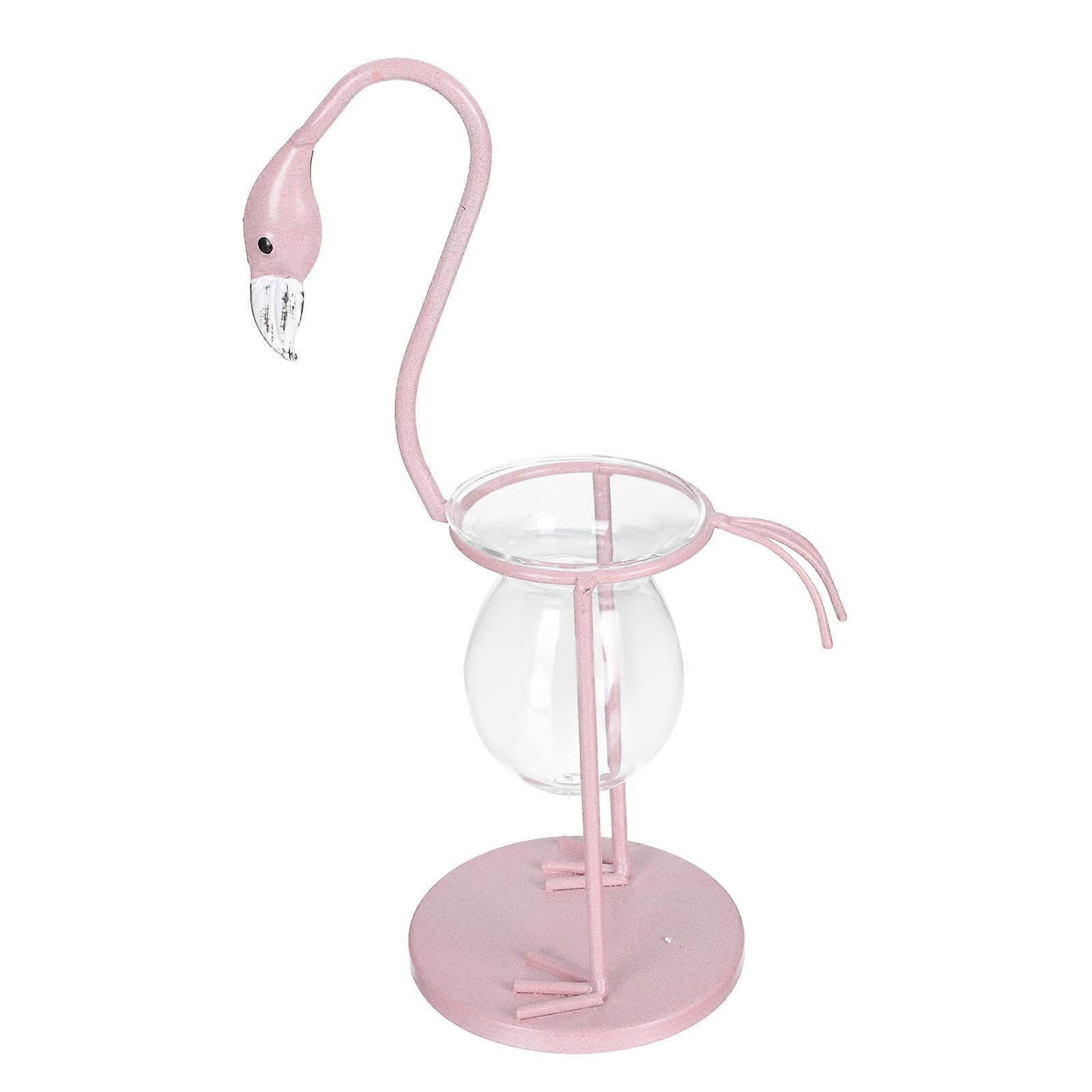 Hydroponic Glass Flamingo Vase with Iron Stand for Desktop Decor – Stable Base Plant Container for Office, Home, and Study – Compact Floral Adornment