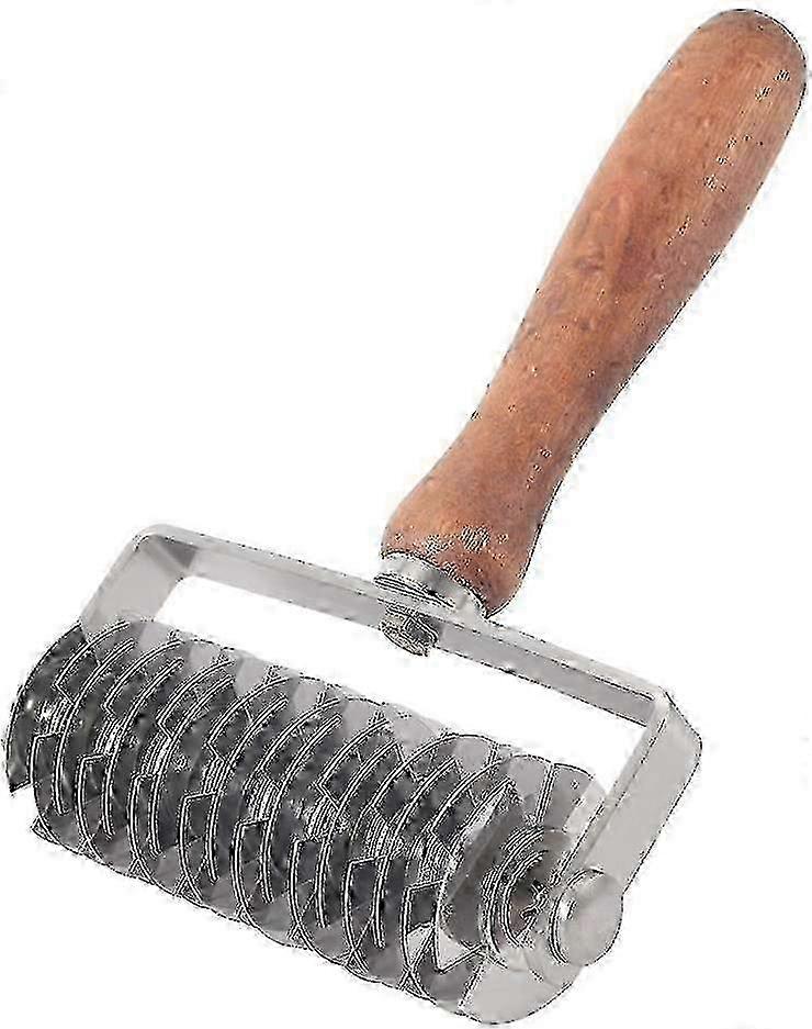 Stainless Steel Dough Roller with Comfortable Wooden Handle & Metal Lattice Cutter for Baking Pastry and Cookies