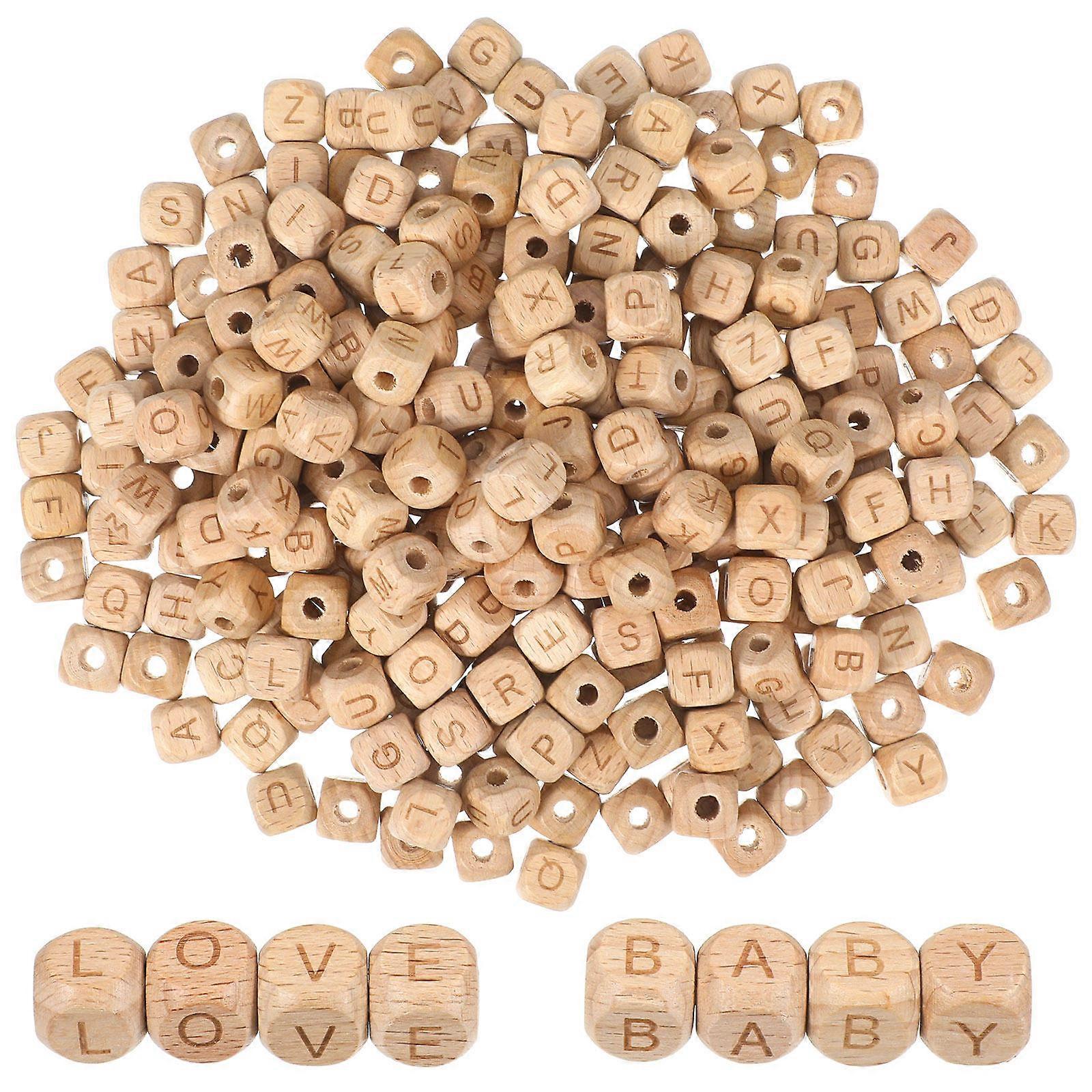 Natural Beech Wooden Alphabet Beads – 260 pcs Square Vowels DIY Craft Charms for Jewelry Making, Bracelets, Necklaces & Educational Activities