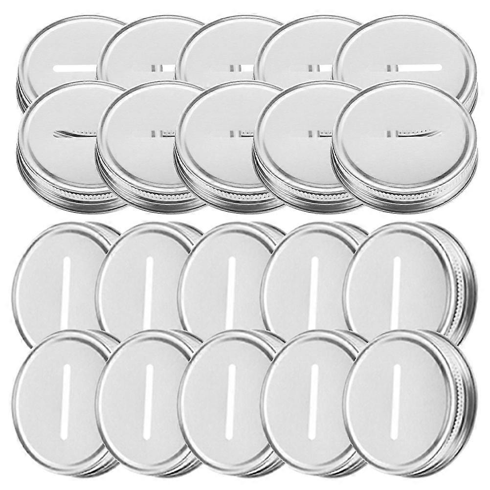 24pcs Tinplate Coin Slot Lids for Regular Mouth Jars Replacement Caps for DIY Piggy Banks, Savings Containers, and Money Jars